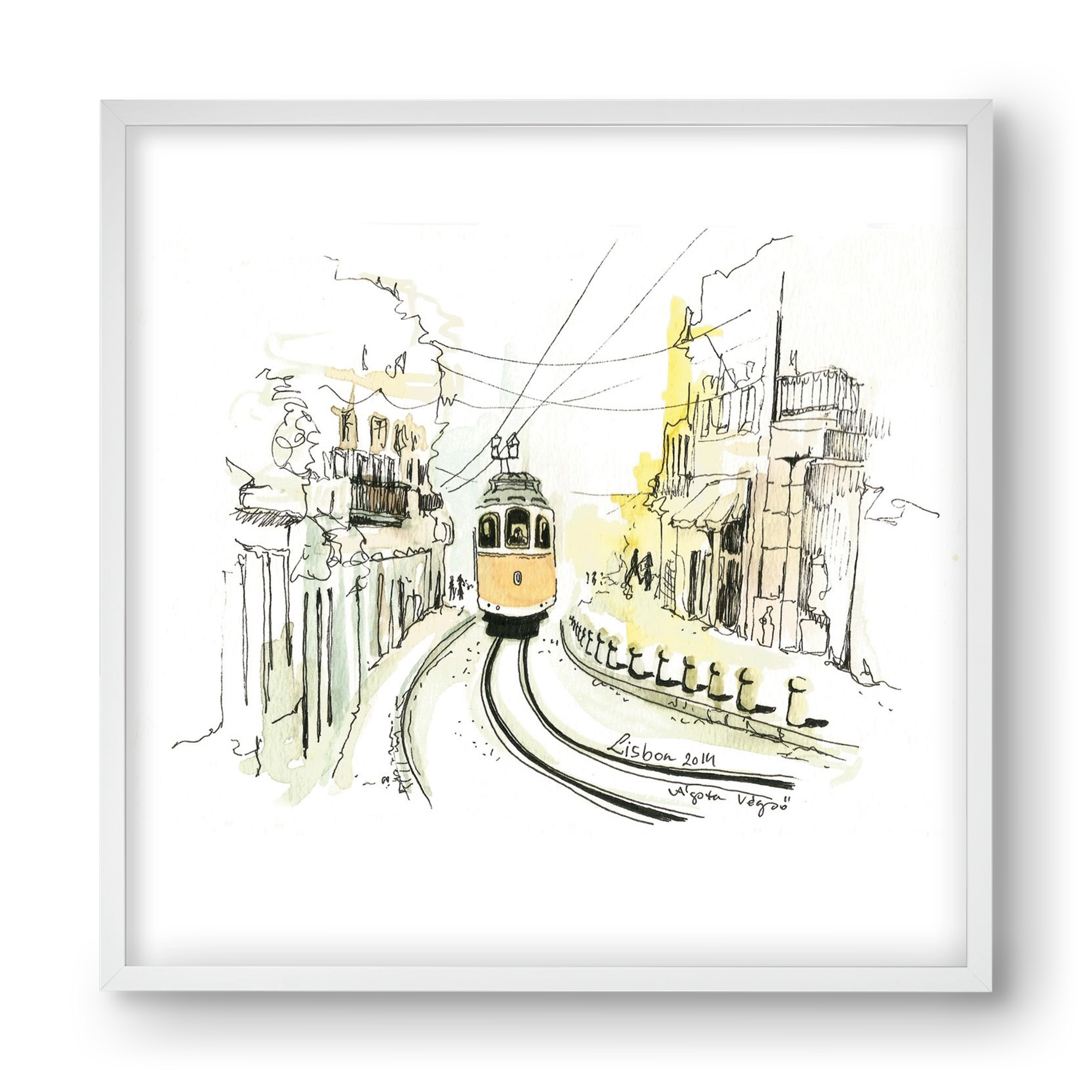 LISBON Aquarelle No.2, 40x40 cm (40x40 cm), Fehér keret