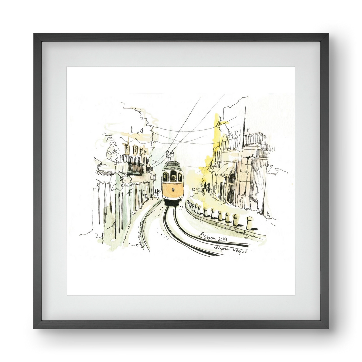 LISBON Aquarelle No.2, 40x40 cm (30x30 cm), Fekete keret, paszpartuval