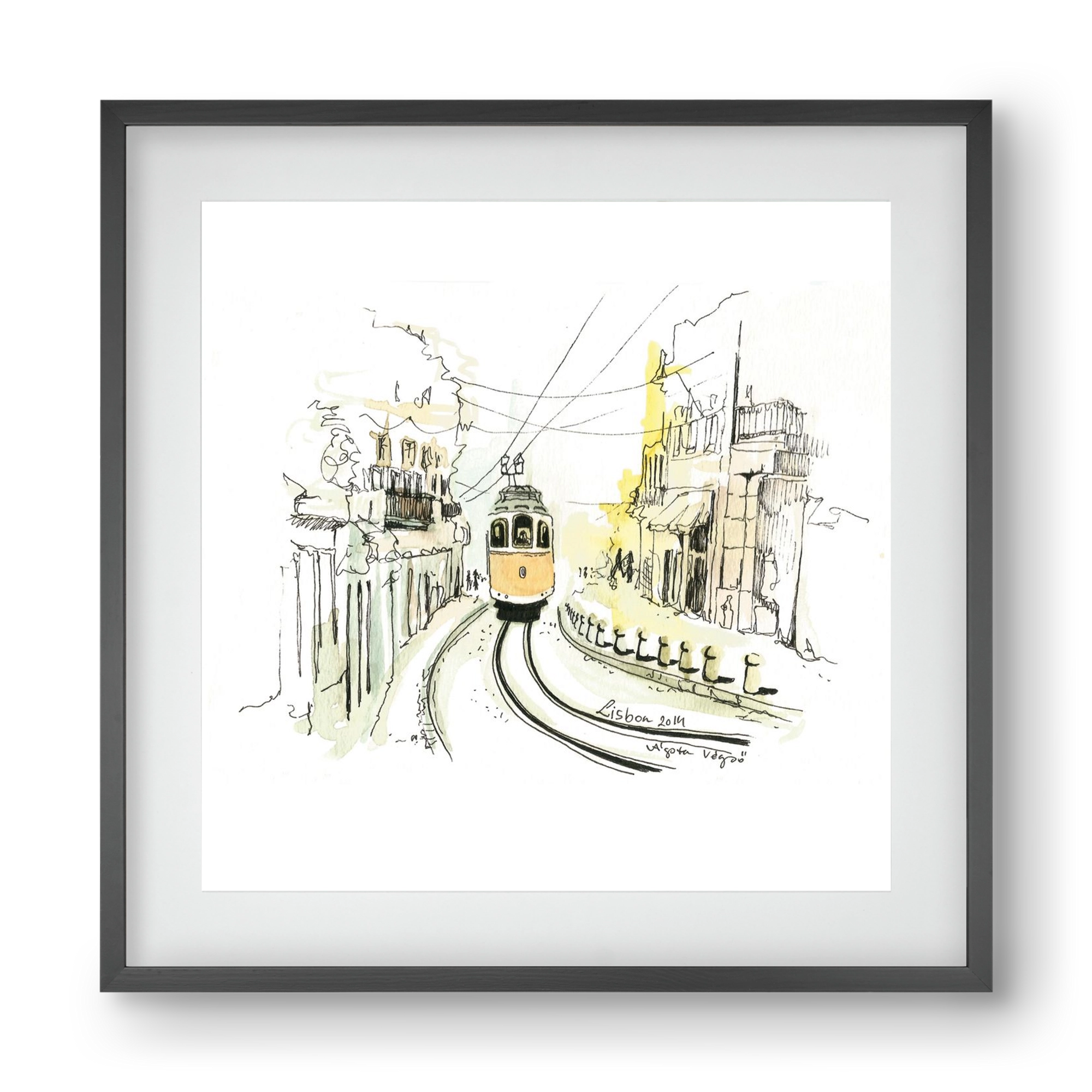 LISBON Aquarelle No.2, 40x40 cm (30x30 cm), Fekete keret, paszpartuval