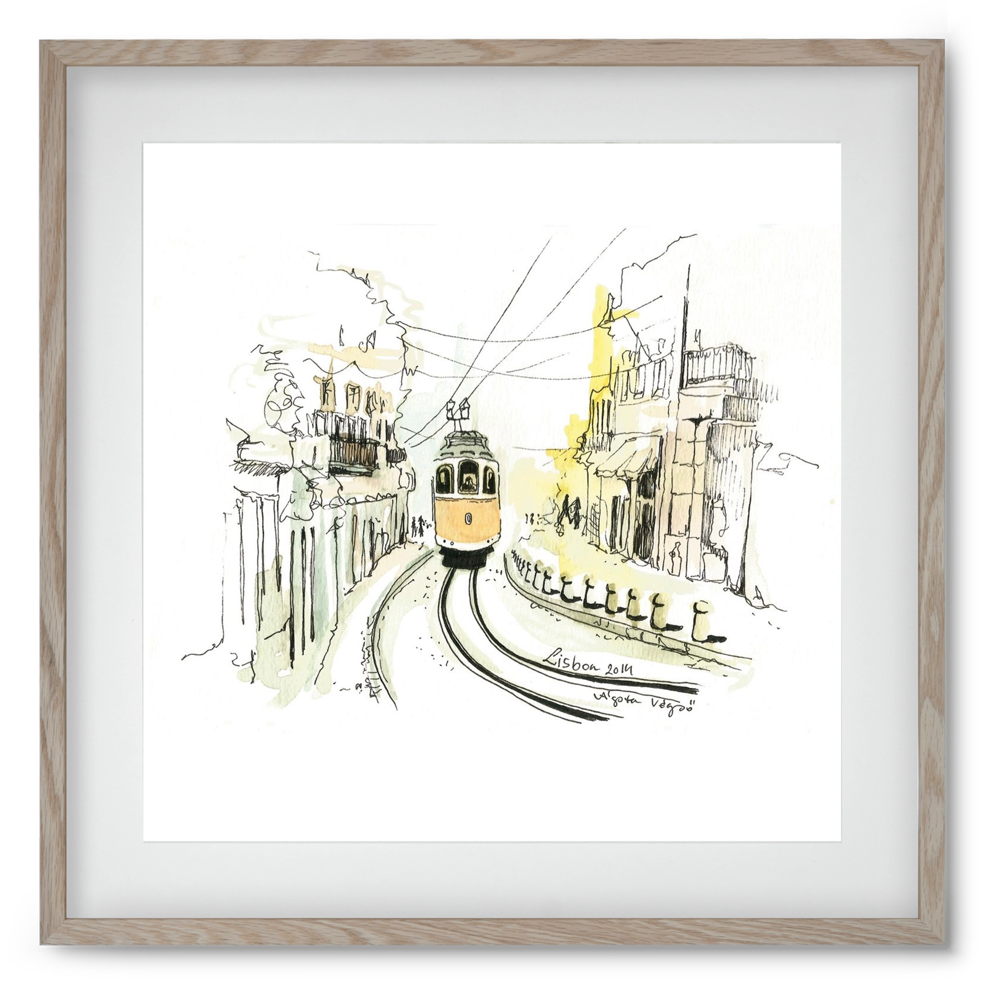 LISBON Aquarelle No.2, 50x50 cm (40x40 cm), Tölgy keret, paszpartuval