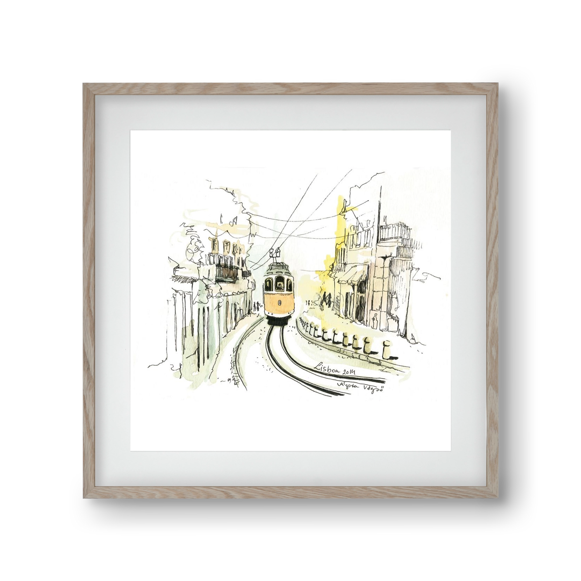 LISBON Aquarelle No.2, 30x30 cm (20x20 cm), Tölgy keret, paszpartuval