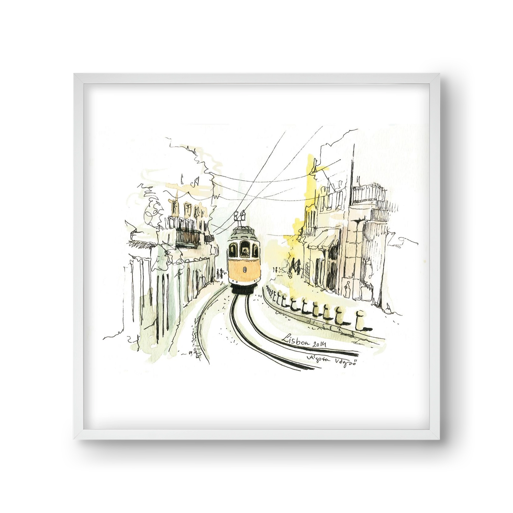 LISBON Aquarelle No.2, 30x30 cm (30x30 cm), Fehér keret