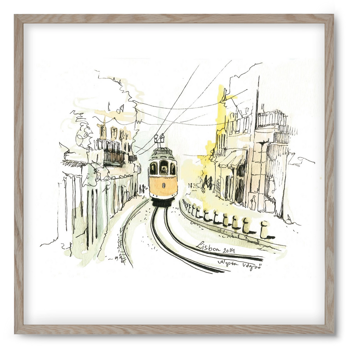 LISBON Aquarelle No.2, 50x50 cm (50x50 cm), Tölgy keret