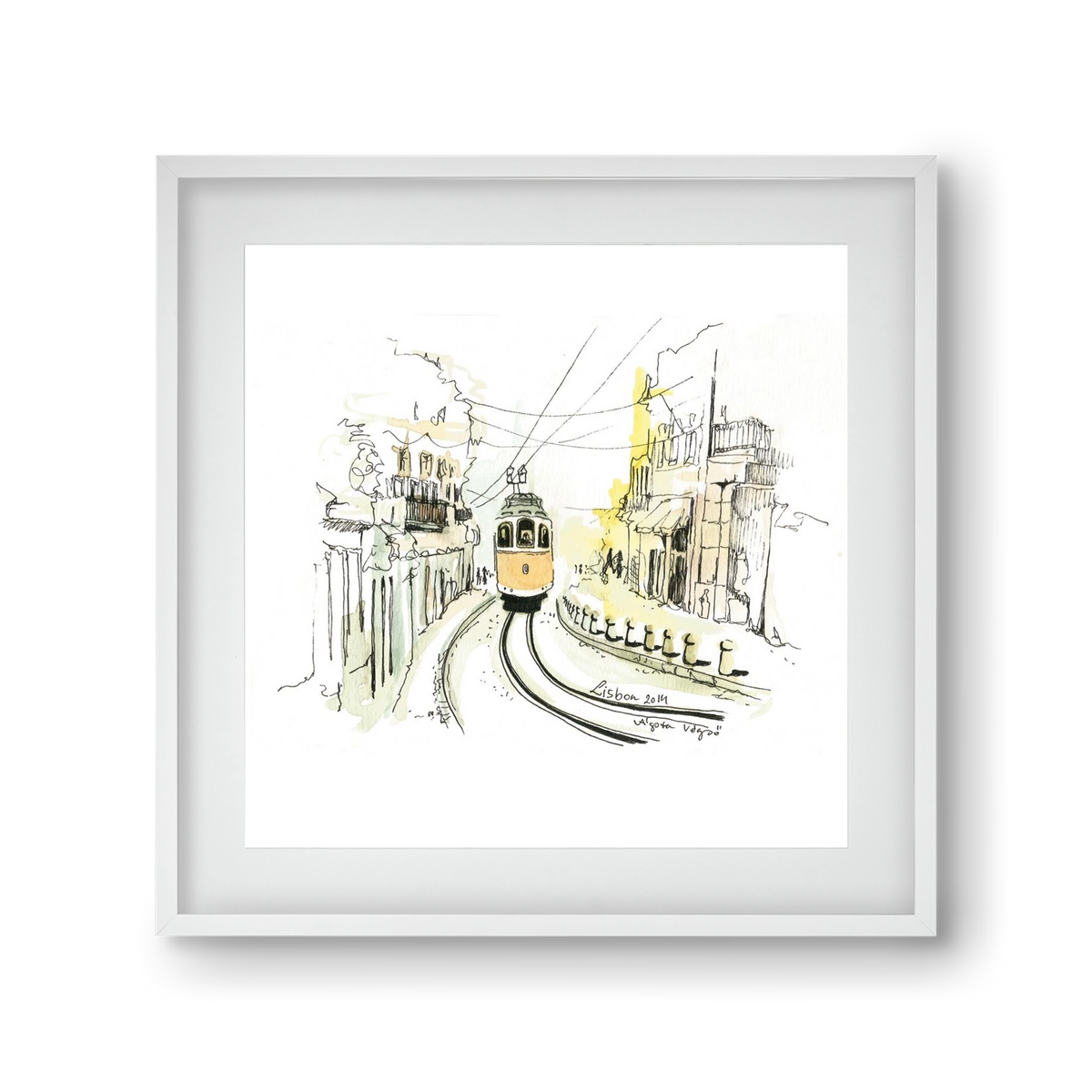 LISBON Aquarelle No.2, 30x30 cm (20x20 cm), Fehér keret, paszpartuval