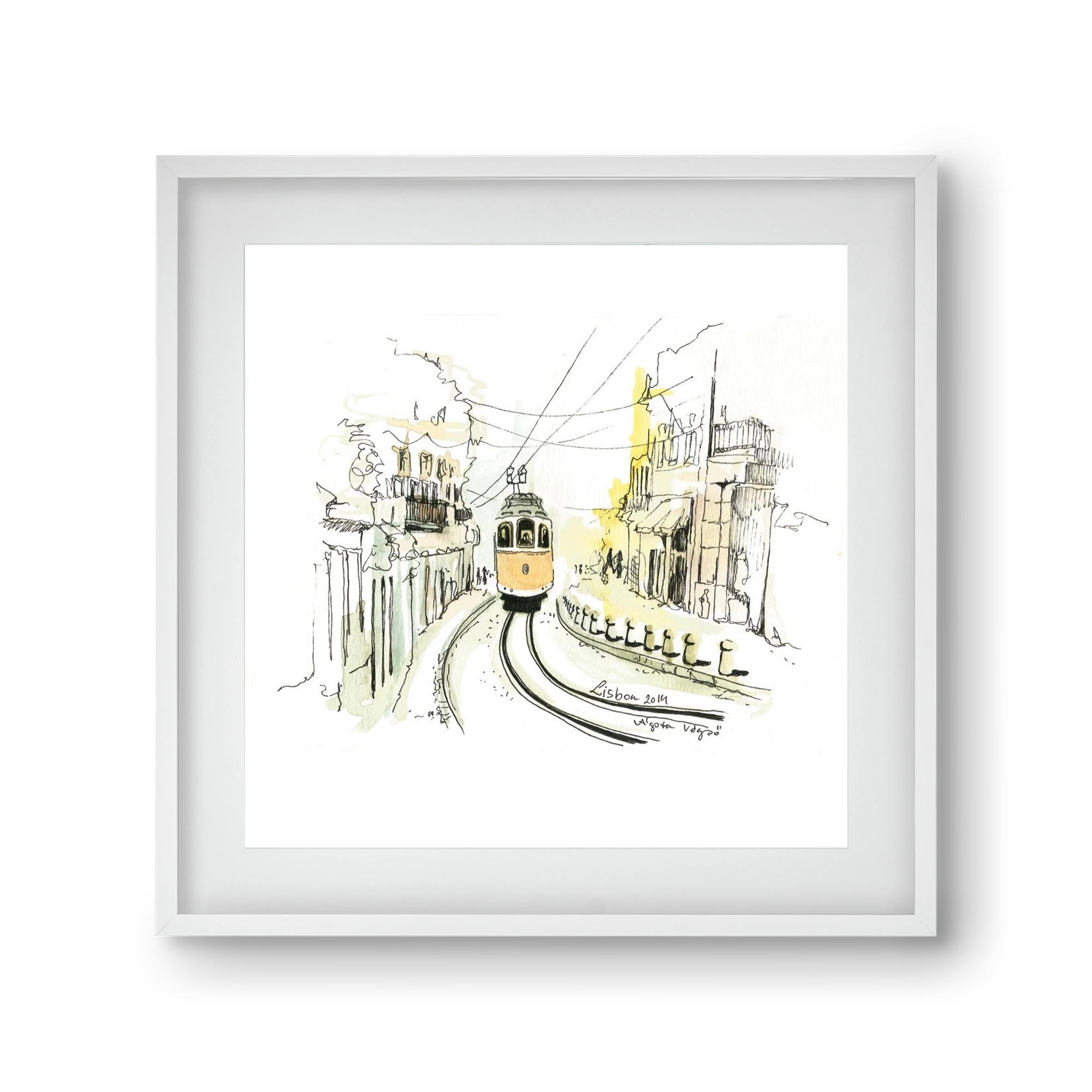 LISBON Aquarelle No.2, 30x30 cm (20x20 cm), Fehér keret, paszpartuval