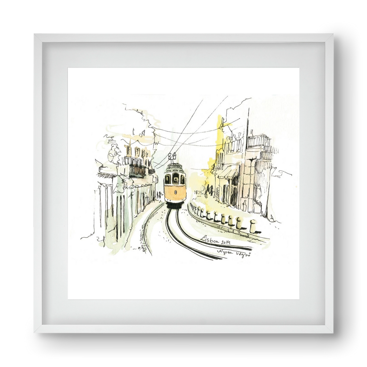 LISBON Aquarelle No.2, 40x40 cm (30x30 cm), Fehér keret, paszpartuval