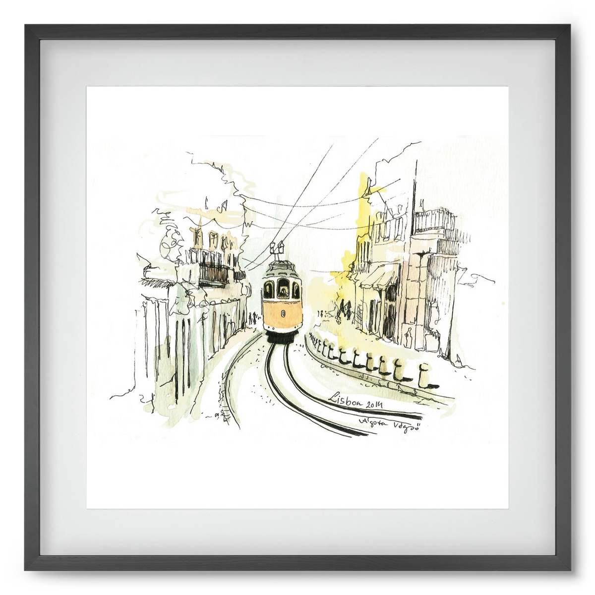 LISBON Aquarelle No.2, 50x50 cm (40x40 cm), Fekete keret, paszpartuval