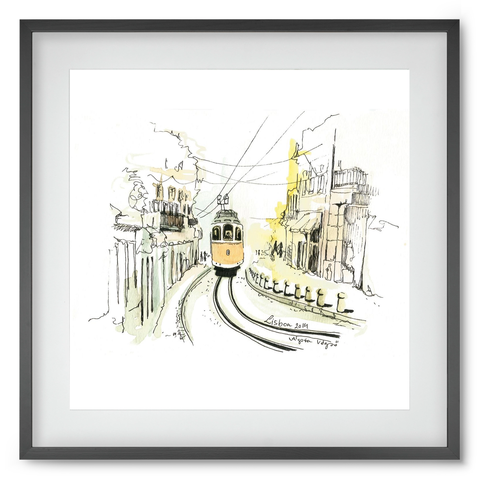 LISBON Aquarelle No.2, 50x50 cm (40x40 cm), Fekete keret, paszpartuval