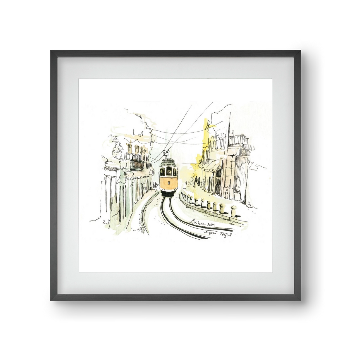 LISBON Aquarelle No.2, 30x30 cm (20x20 cm), Fekete keret, paszpartuval