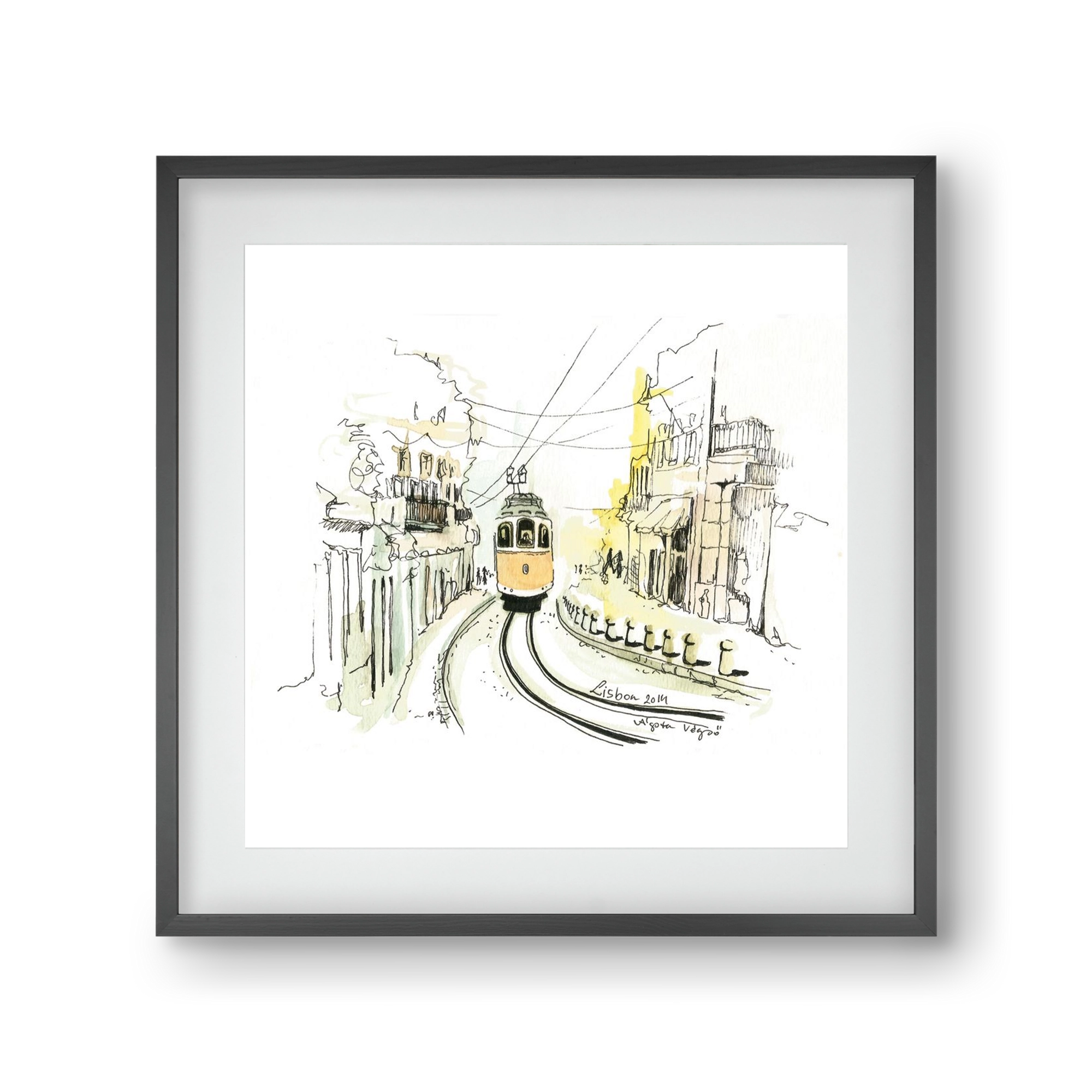 LISBON Aquarelle No.2, 30x30 cm (20x20 cm), Fekete keret, paszpartuval