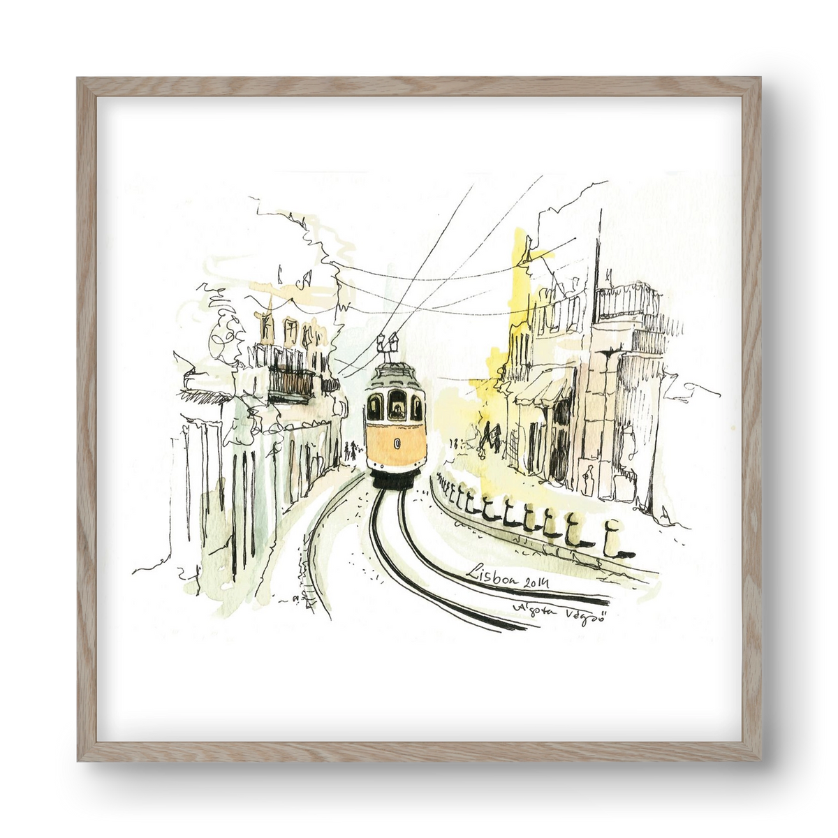 LISBON Aquarelle No.2, 40x40 cm (40x40 cm), Tölgy keret