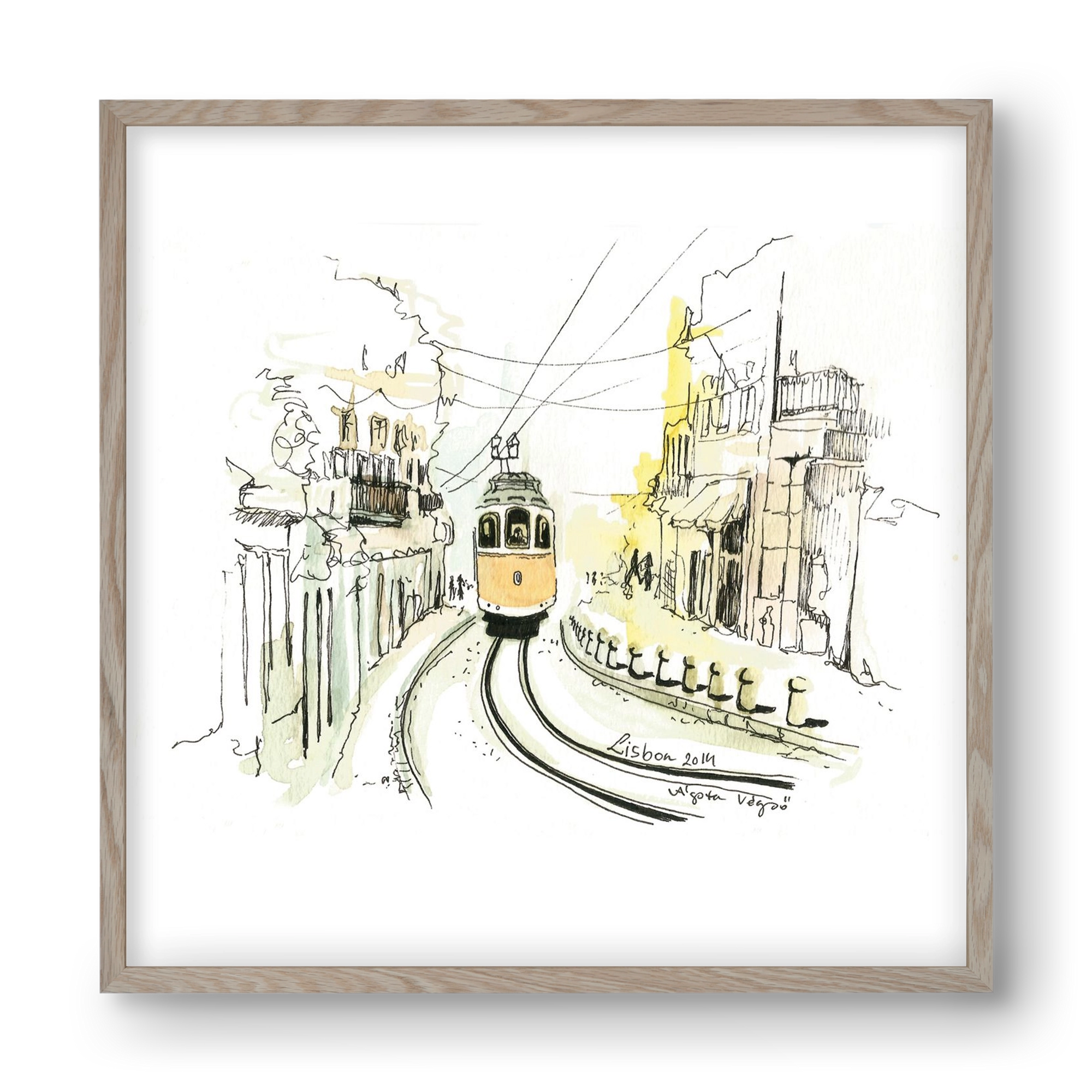 LISBON Aquarelle No.2, 40x40 cm (40x40 cm), Tölgy keret