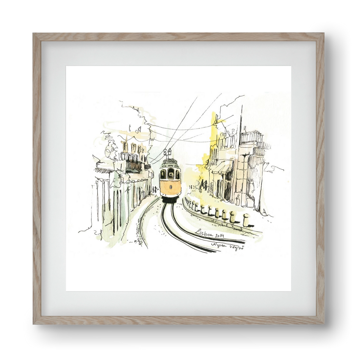 LISBON Aquarelle No.2, 40x40 cm (30x30 cm), Tölgy keret, paszpartuval