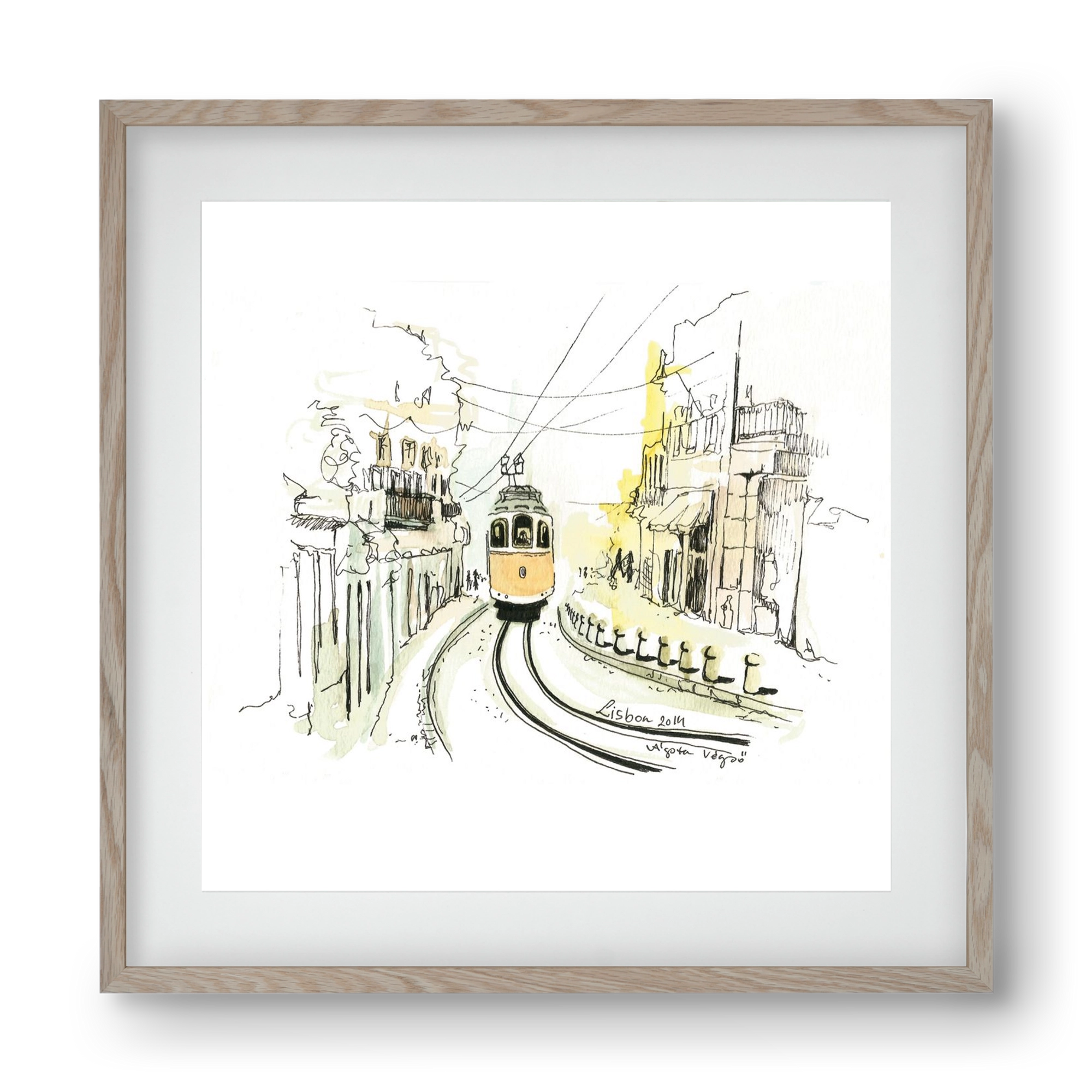 LISBON Aquarelle No.2, 40x40 cm (30x30 cm), Tölgy keret, paszpartuval