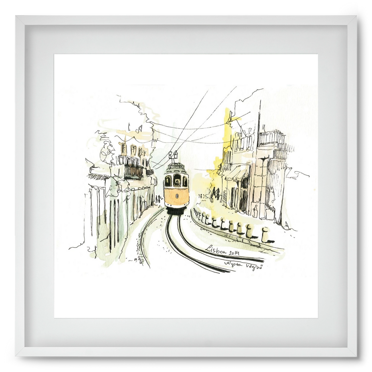 LISBON Aquarelle No.2, 50x50 cm (40x40 cm), Fehér keret, paszpartuval