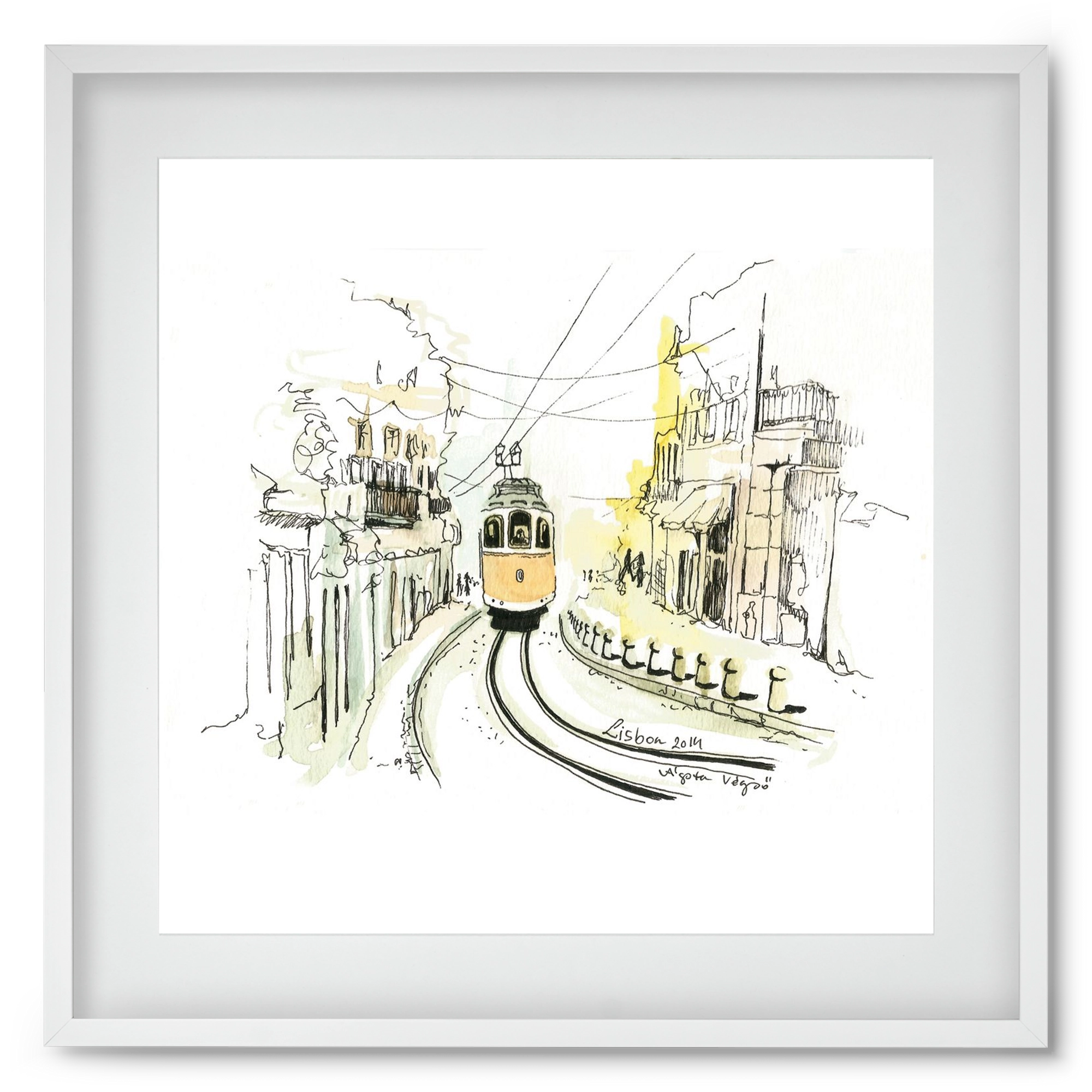 LISBON Aquarelle No.2, 50x50 cm (40x40 cm), Fehér keret, paszpartuval