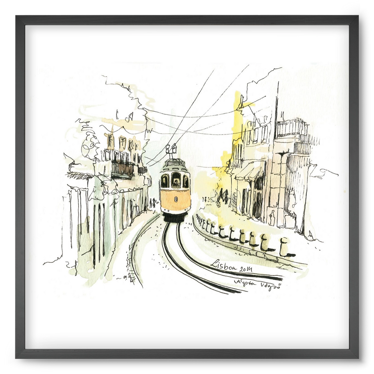 LISBON Aquarelle No.2, 50x50 cm (50x50 cm), Fekete keret