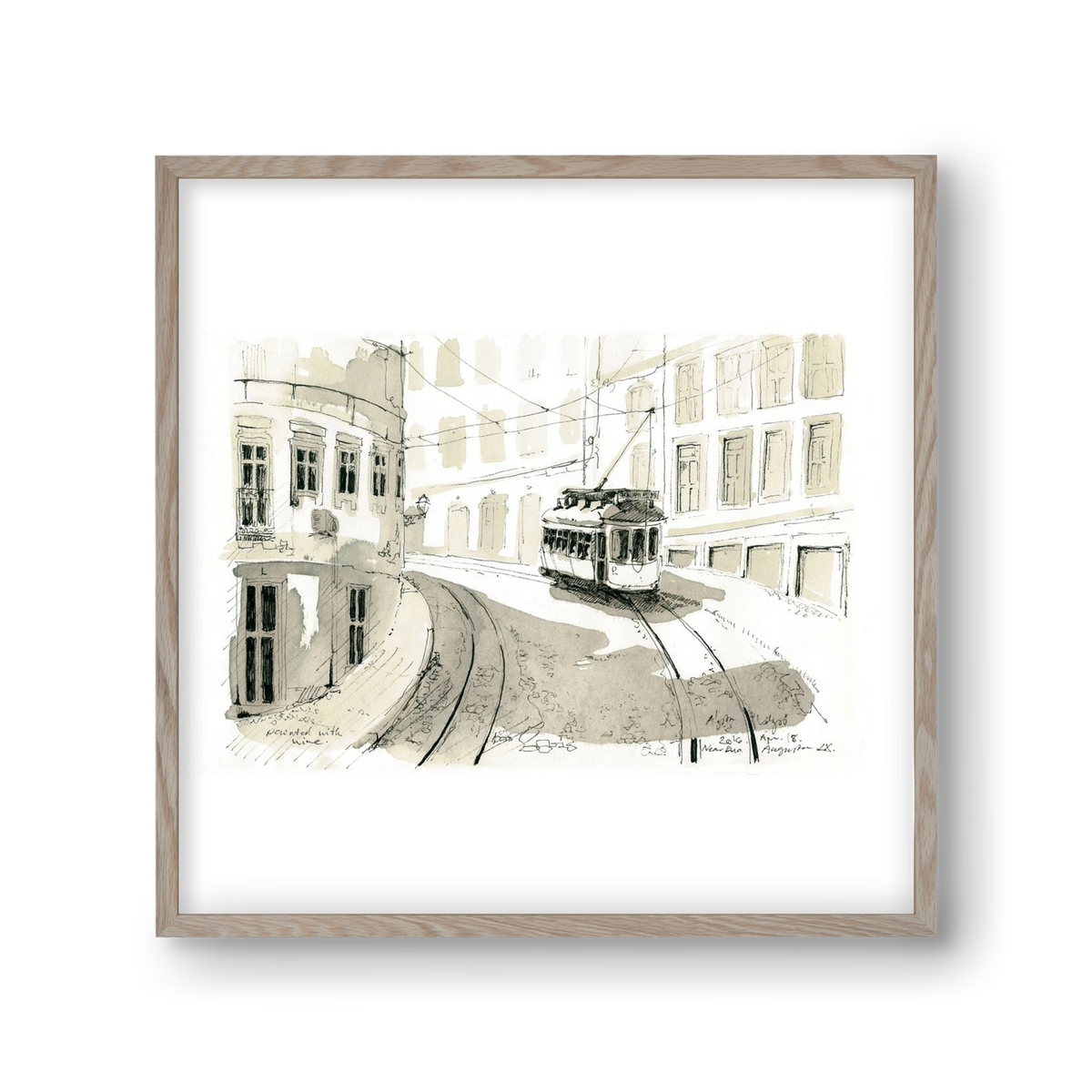 Lisbon Aquarelle No.5, 30x30 cm (30x30 cm), Tölgy keret