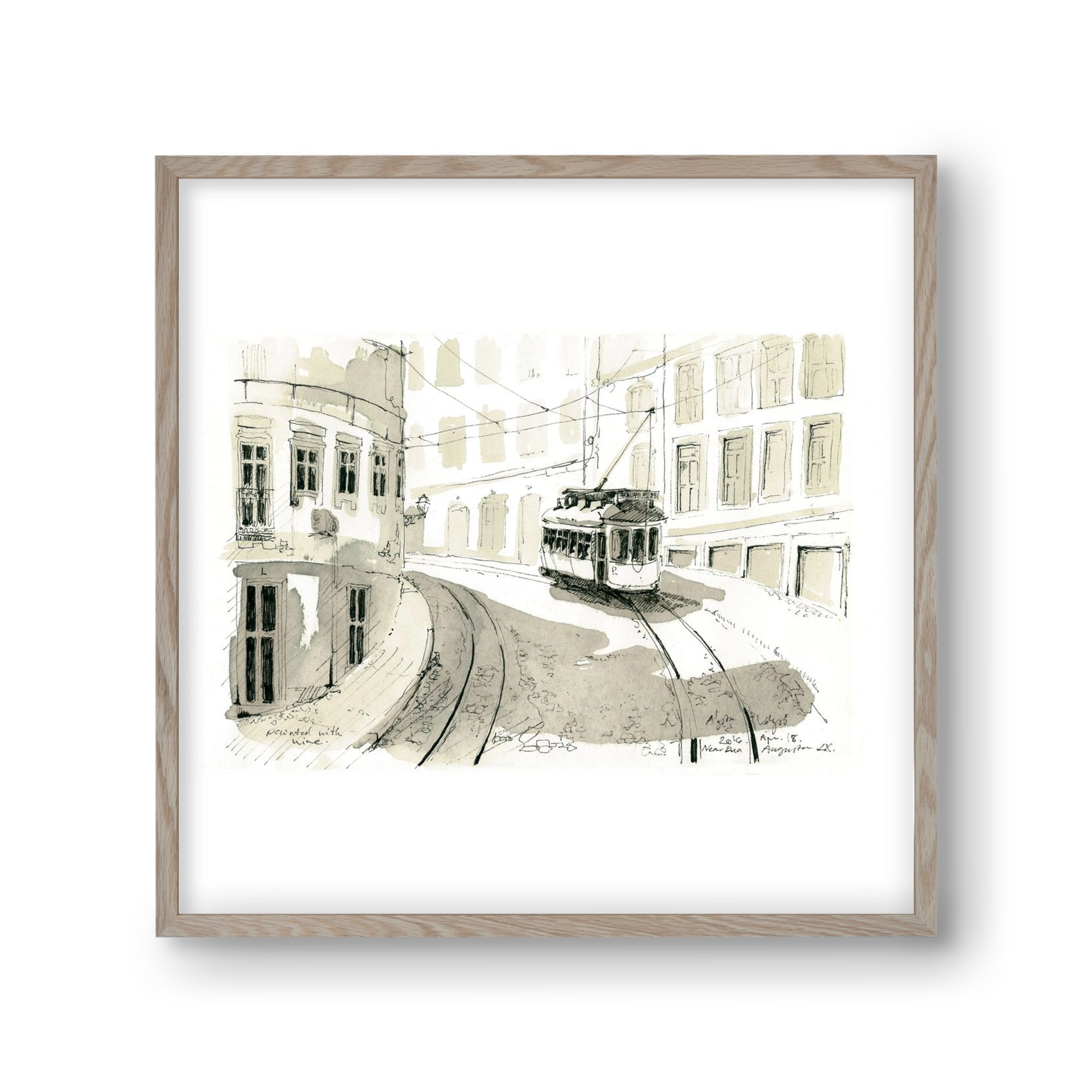 Lisbon Aquarelle No.5, 30x30 cm (30x30 cm), Tölgy keret