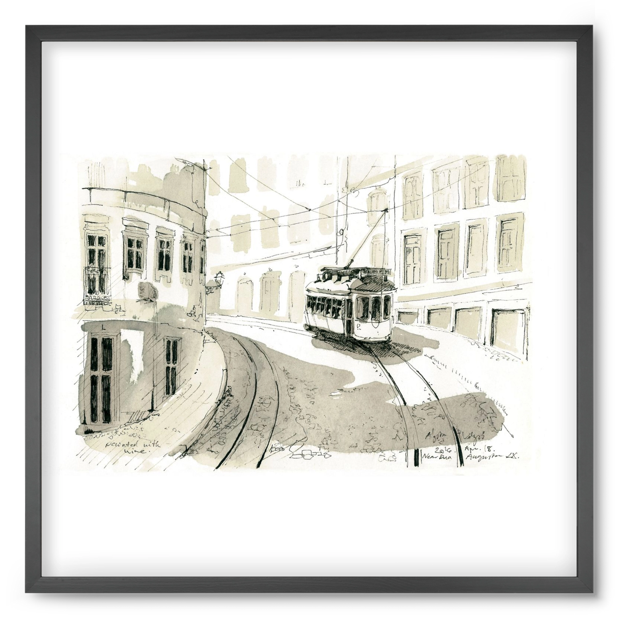 Lisbon Aquarelle No.5, 50x50 cm (50x50 cm), Fekete keret