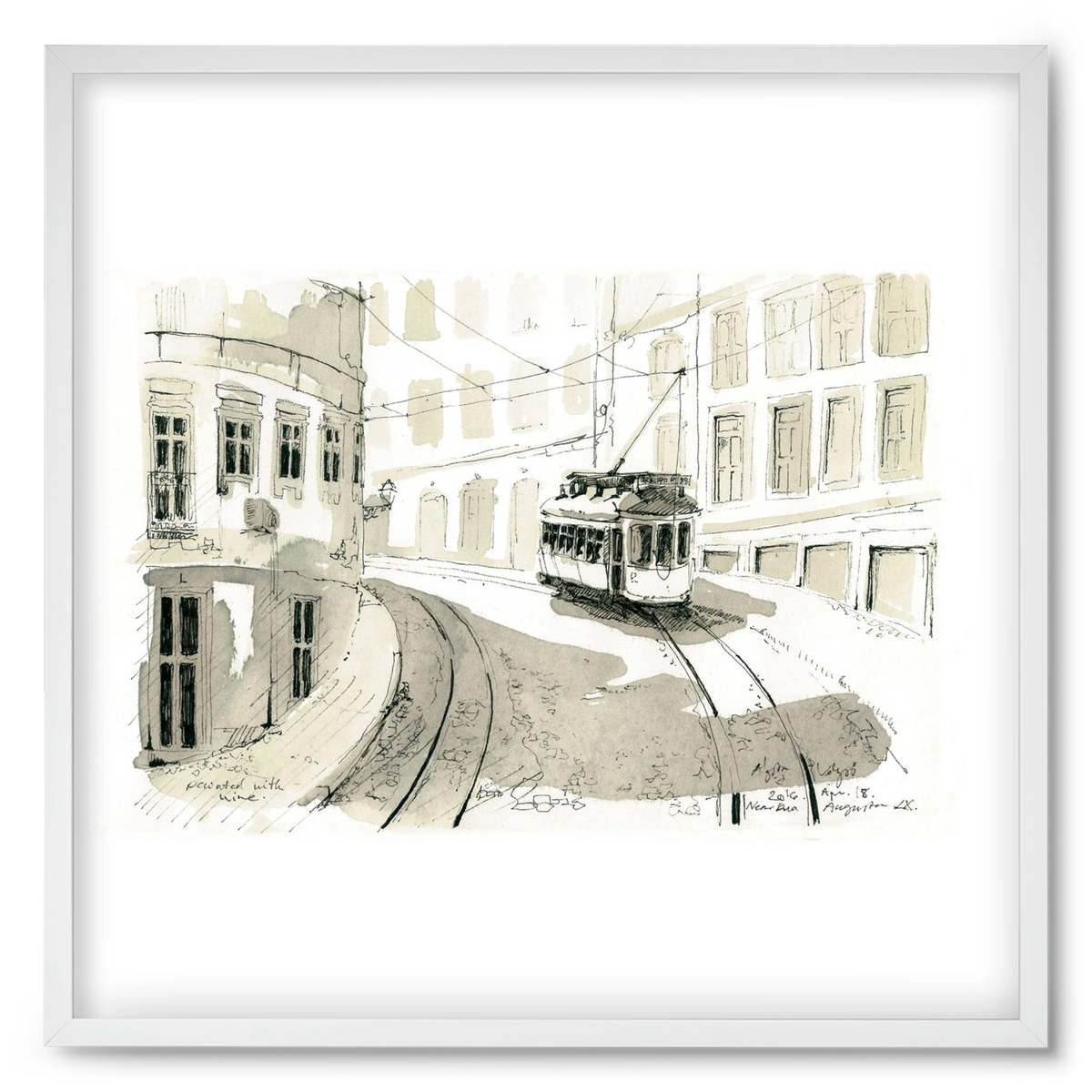 Lisbon Aquarelle No.5, 50x50 cm (50x50 cm), Fehér keret