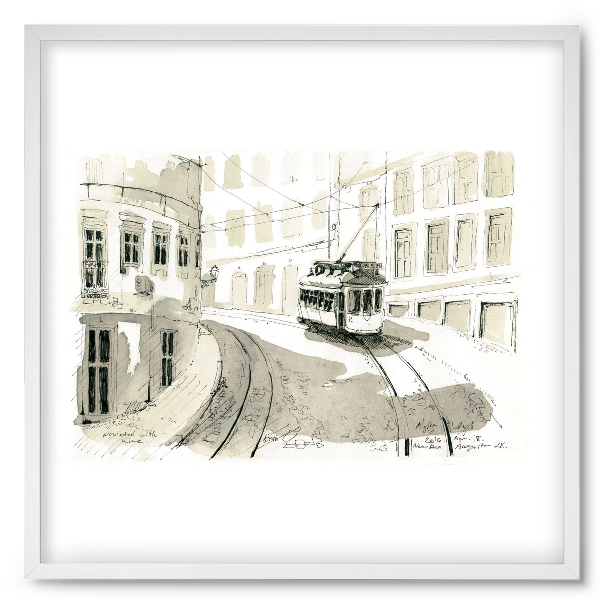 Lisbon Aquarelle No.5, 50x50 cm (50x50 cm), Fehér keret