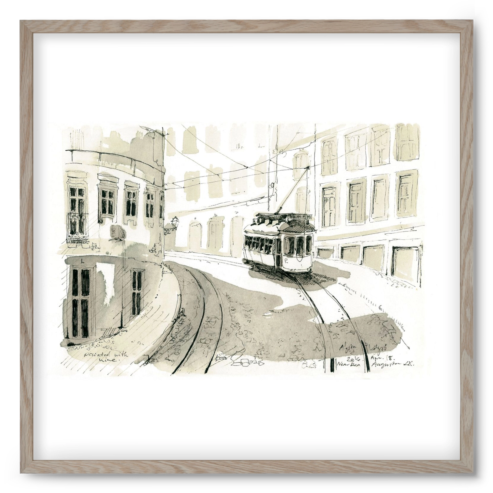 Lisbon Aquarelle No.5, 50x50 cm (50x50 cm), Tölgy keret