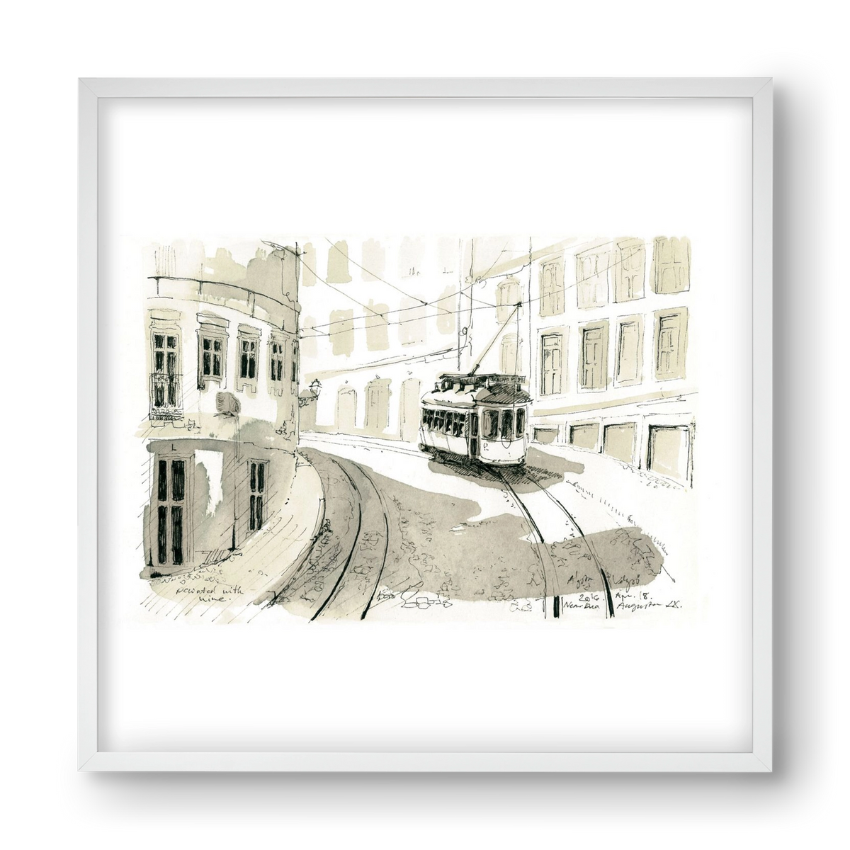 Lisbon Aquarelle No.5, 40x40 cm (40x40 cm), Fehér keret