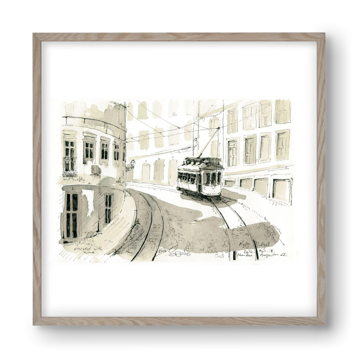 Lisbon Aquarelle No.5, 40x40 cm (40x40 cm), Tölgy keret