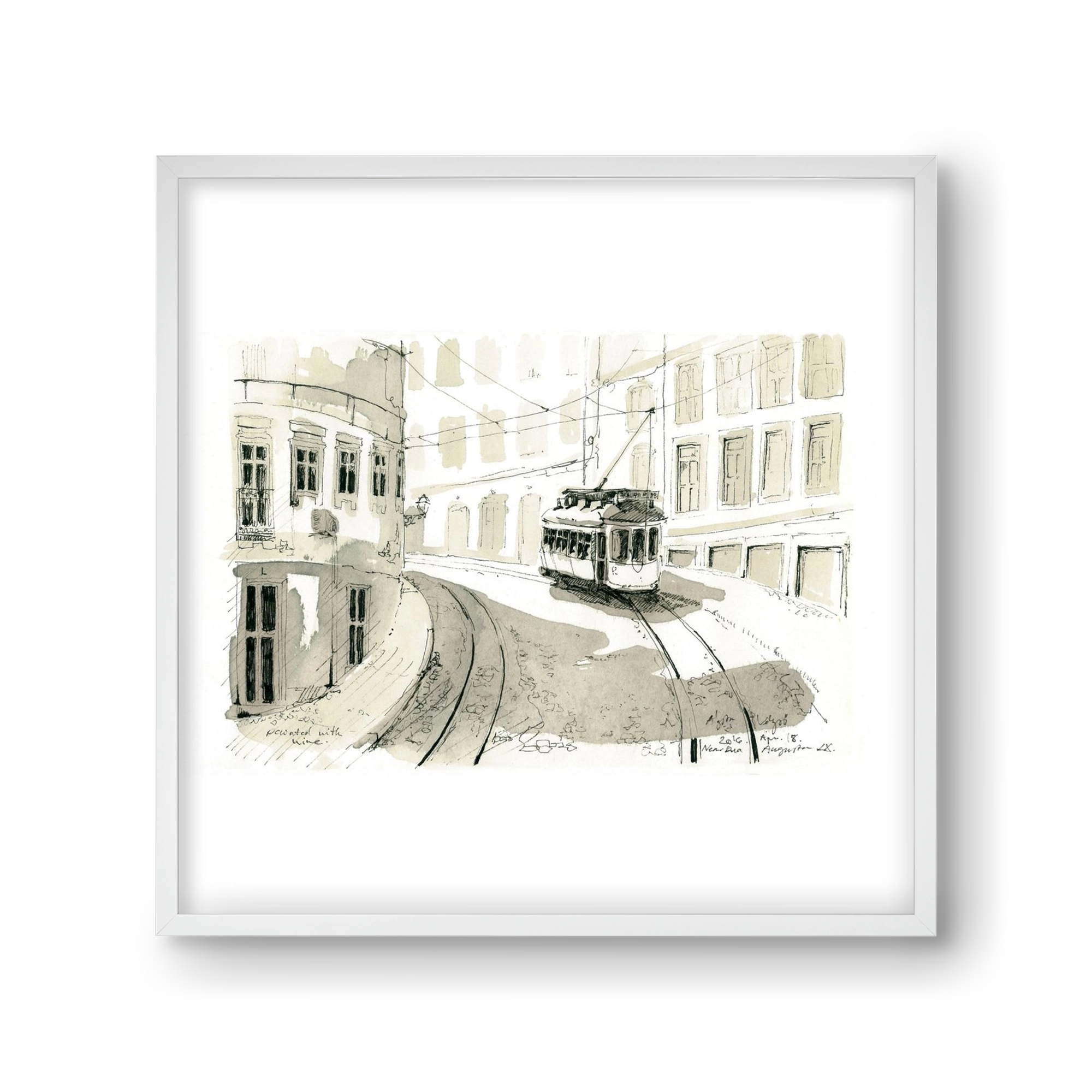 Lisbon Aquarelle No.5, 30x30 cm (30x30 cm), Fehér keret