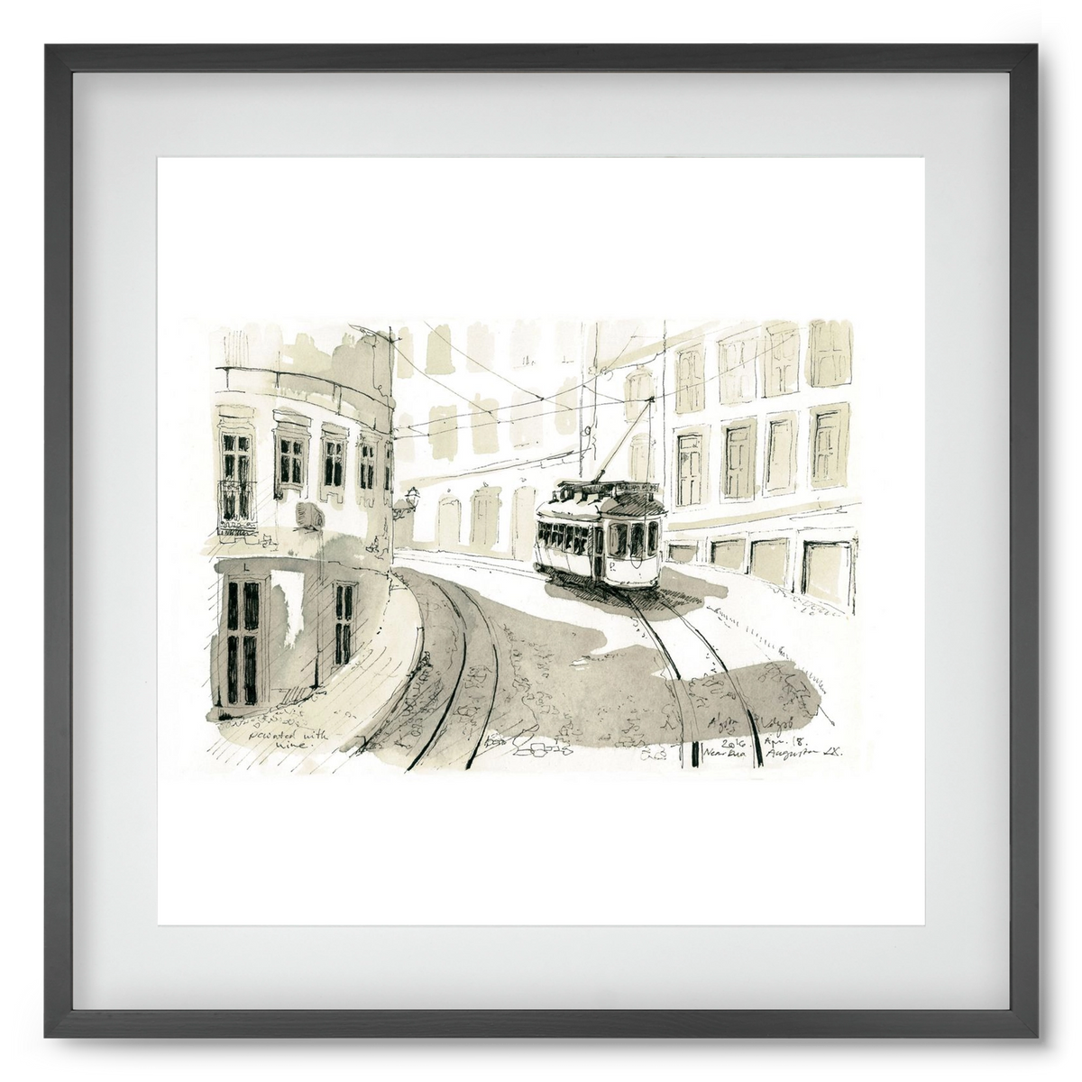 Lisbon Aquarelle No.5, 50x50 cm (40x40 cm), Fekete keret, paszpartuval