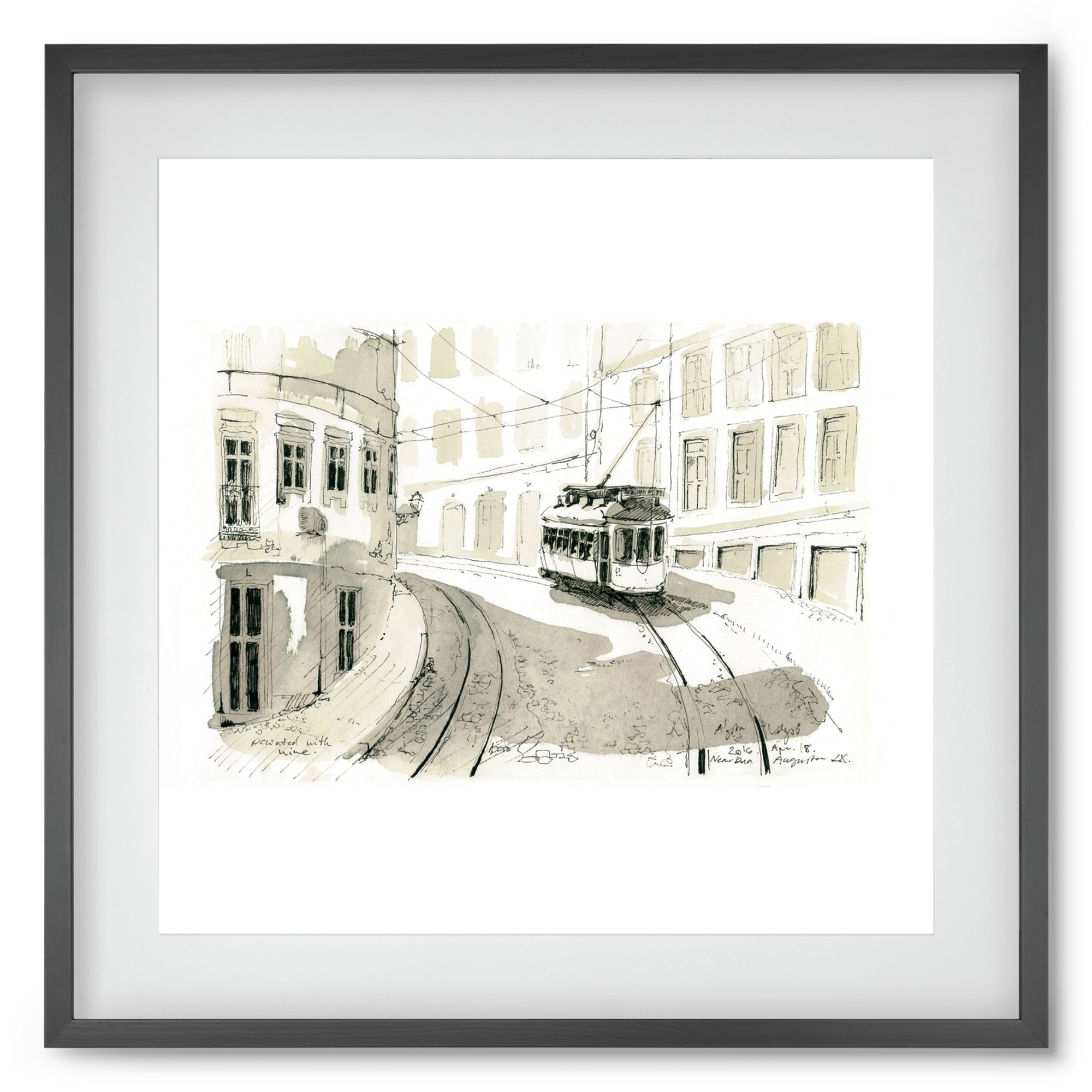 Lisbon Aquarelle No.5, 50x50 cm (40x40 cm), Fekete keret, paszpartuval