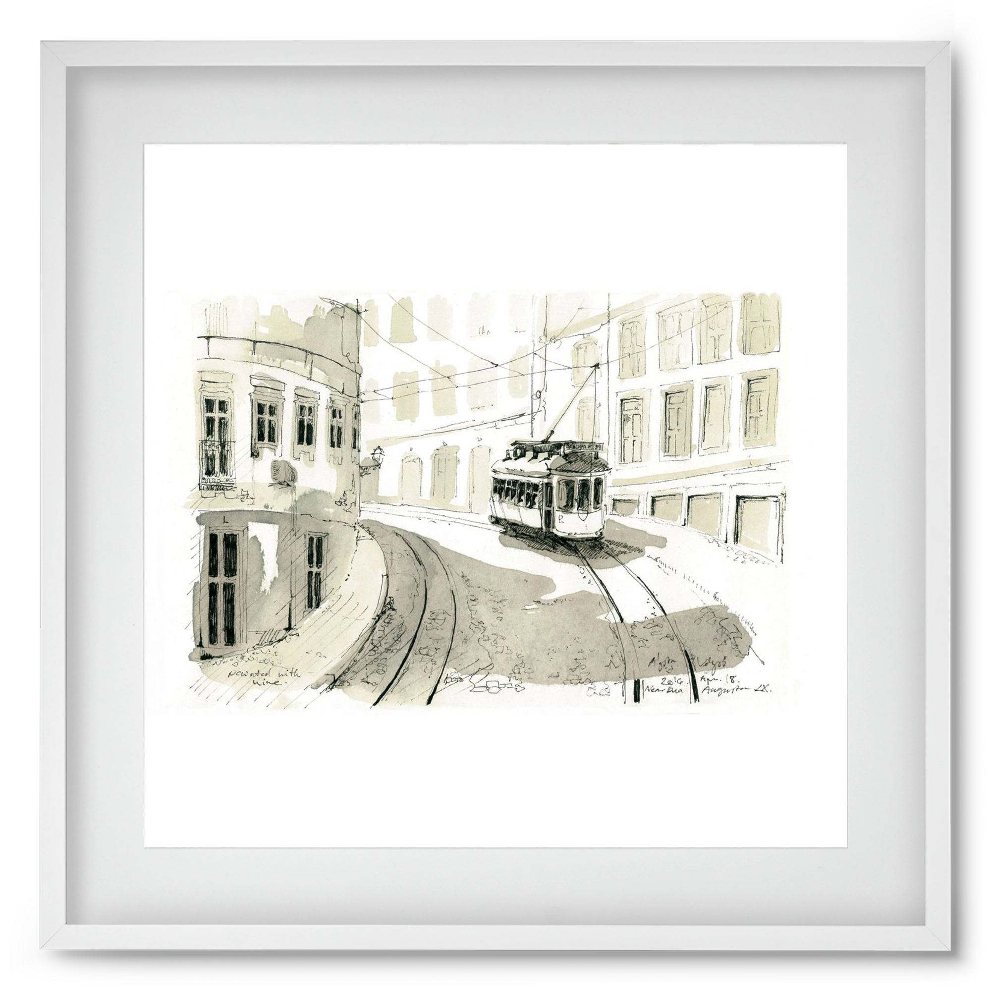 Lisbon Aquarelle No.5, 50x50 cm (40x40 cm), Fehér keret, paszpartuval