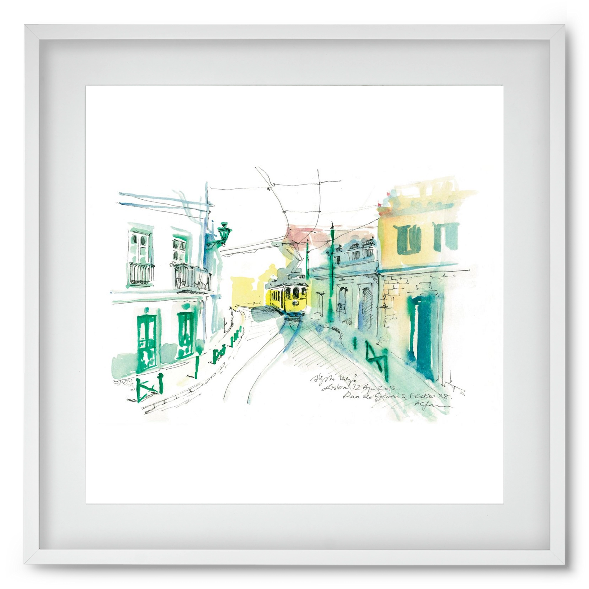 Lisbon Aquarelle No.6, 50x50 cm (40x40 cm), Fehér keret, paszpartuval