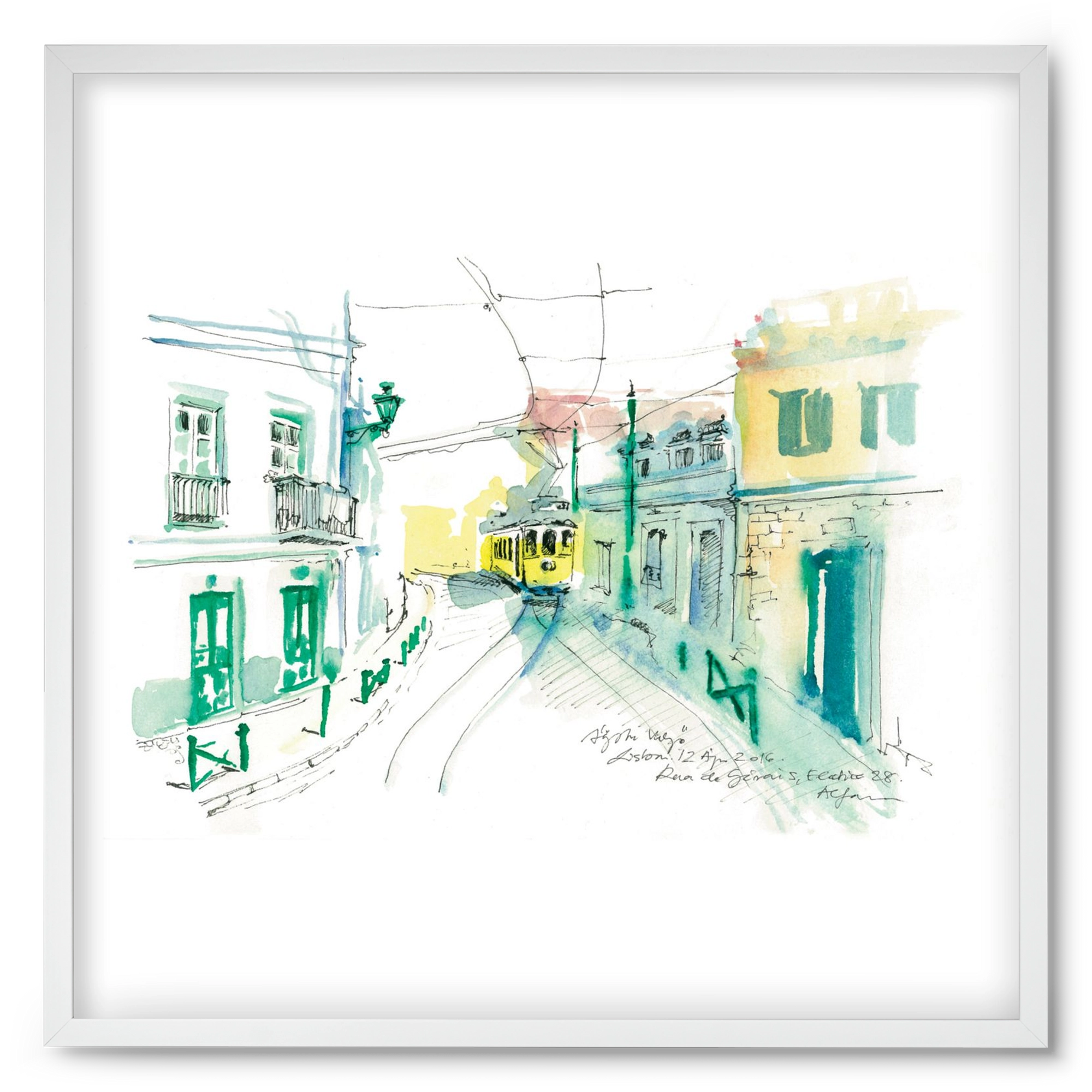 Lisbon Aquarelle No.6, 50x50 cm (50x50 cm), Fehér keret