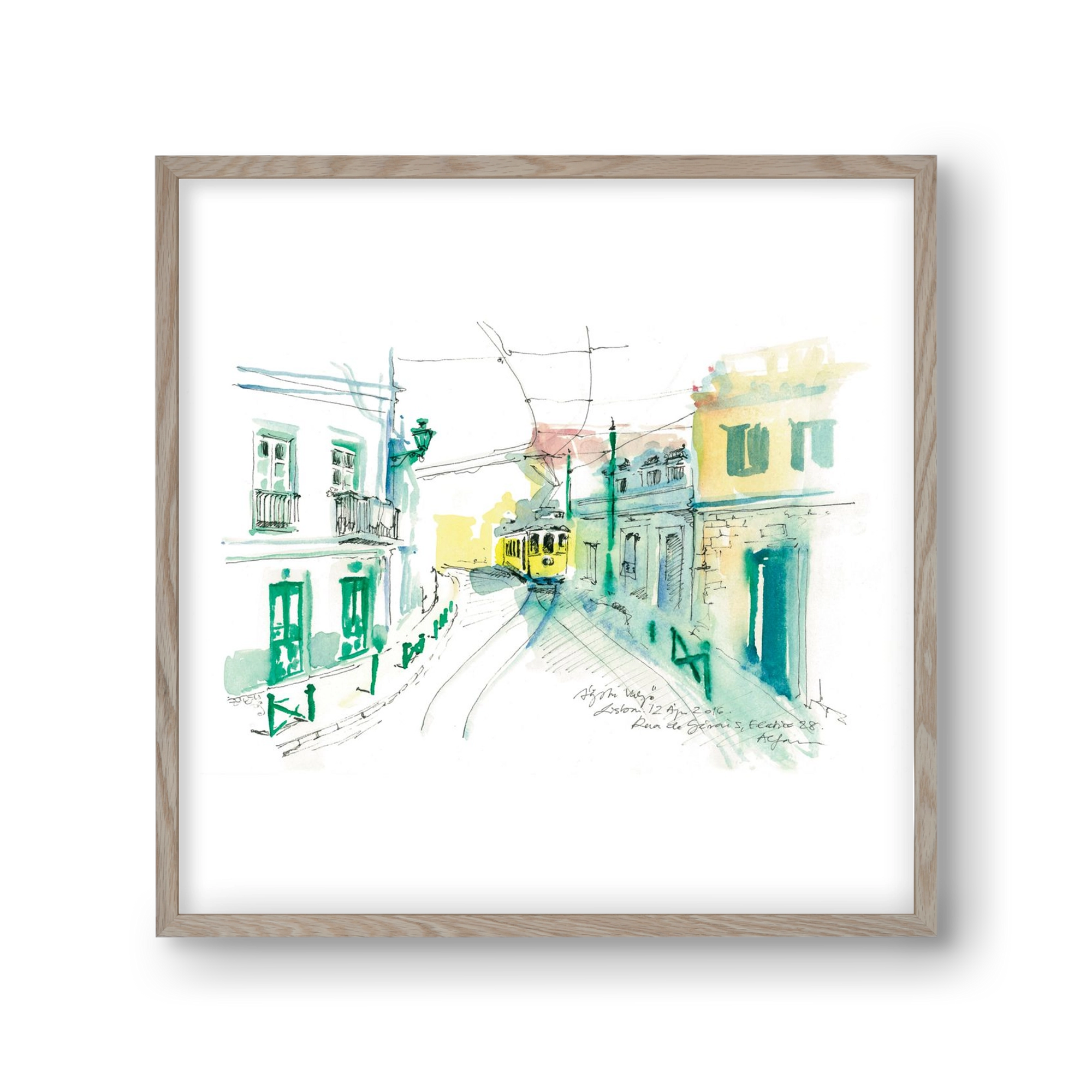 Lisbon Aquarelle No.6, 30x30 cm (30x30 cm), Tölgy keret