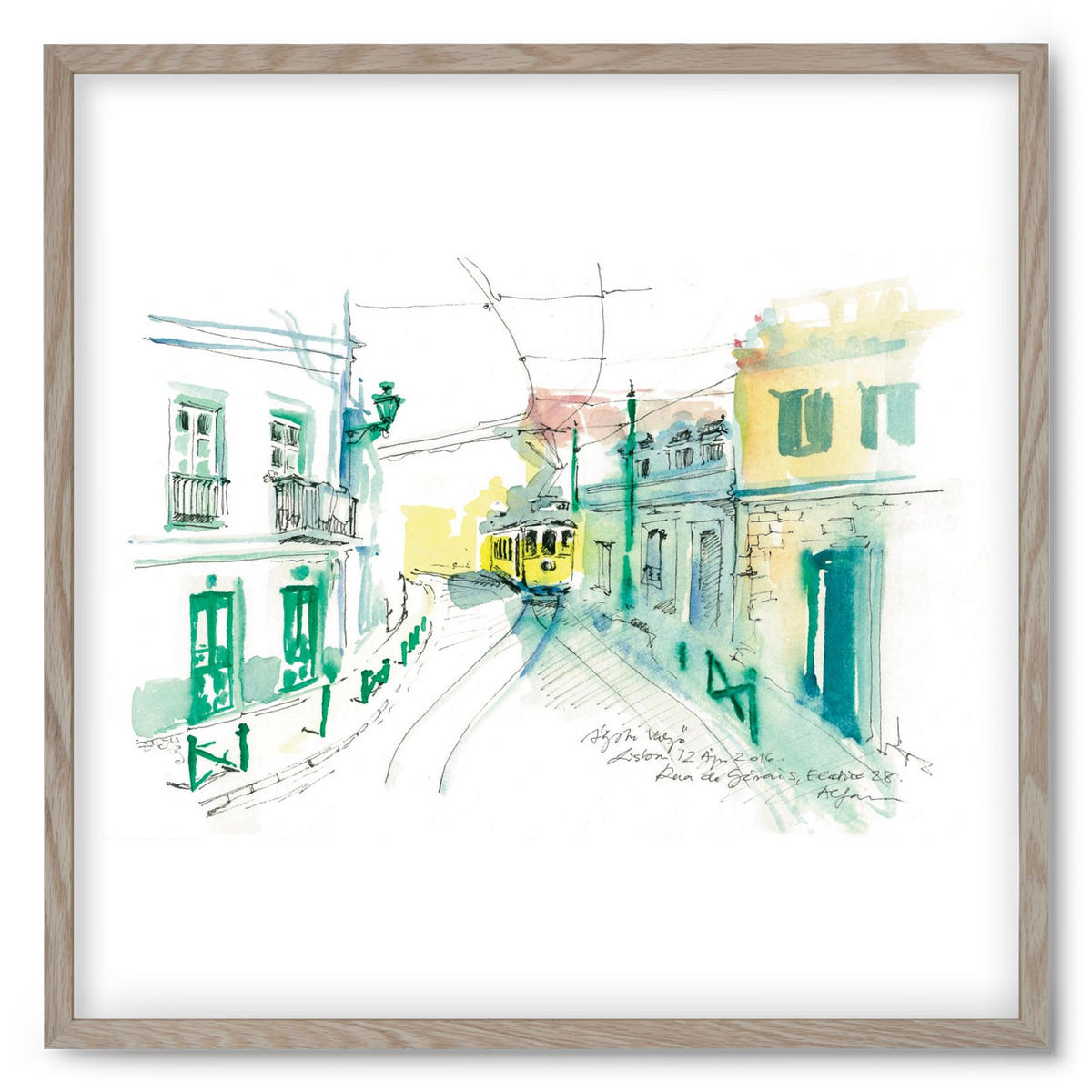 Lisbon Aquarelle No.6, 50x50 cm (50x50 cm), Tölgy keret