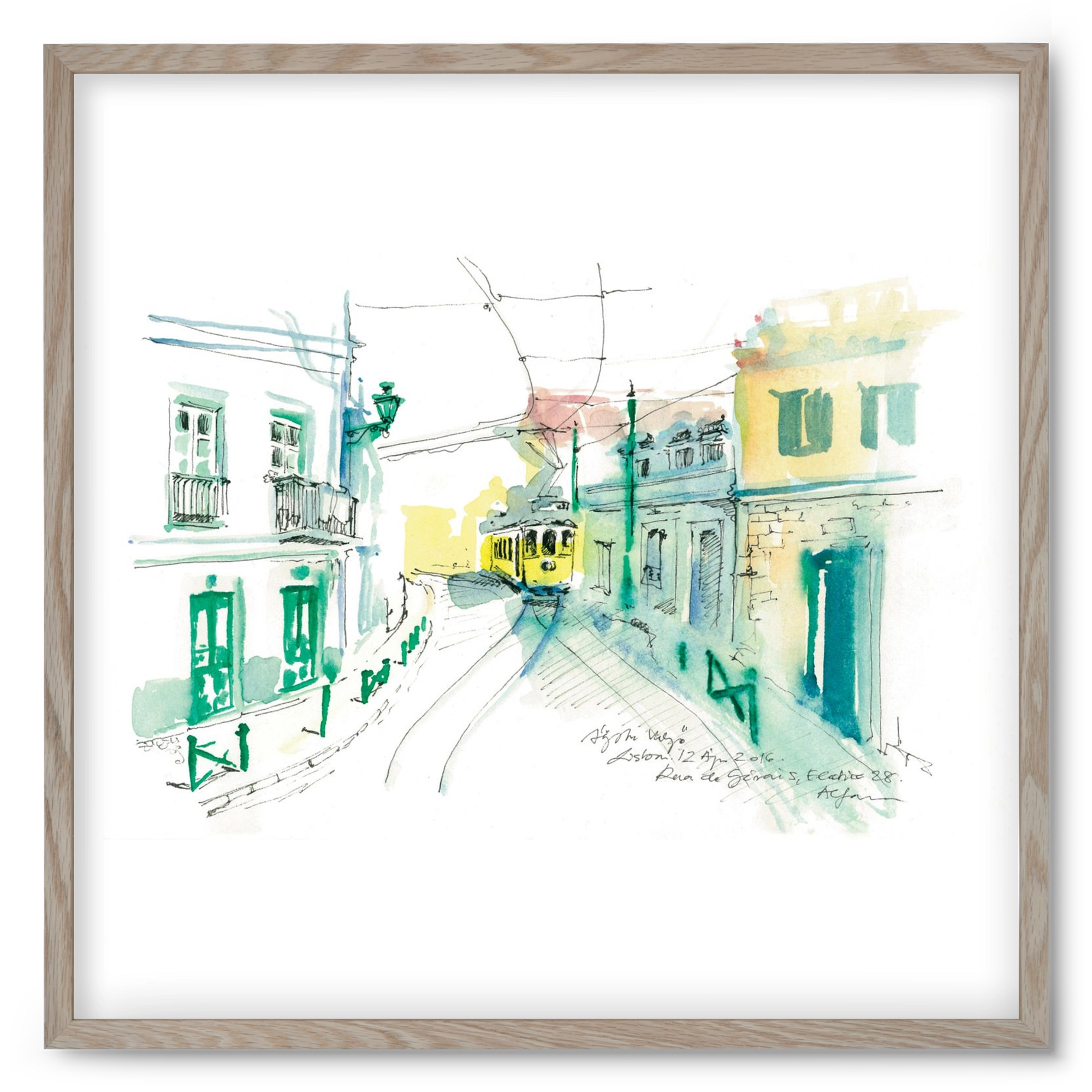 Lisbon Aquarelle No.6, 50x50 cm (50x50 cm), Tölgy keret
