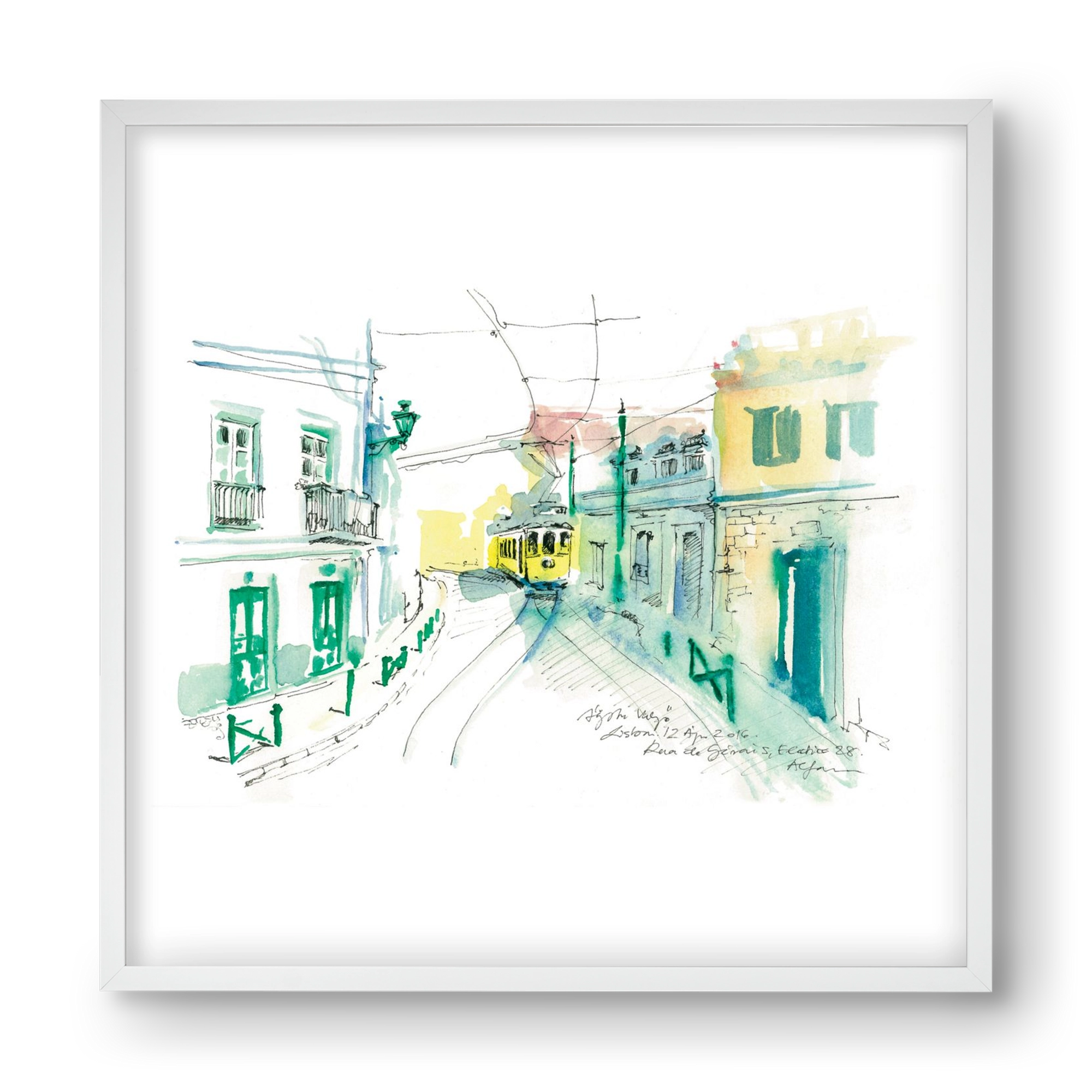 Lisbon Aquarelle No.6, 40x40 cm (40x40 cm), Fehér keret