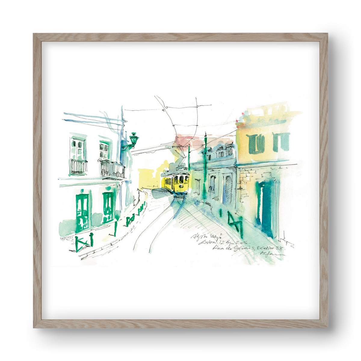 Lisbon Aquarelle No.6, 40x40 cm (40x40 cm), Tölgy keret