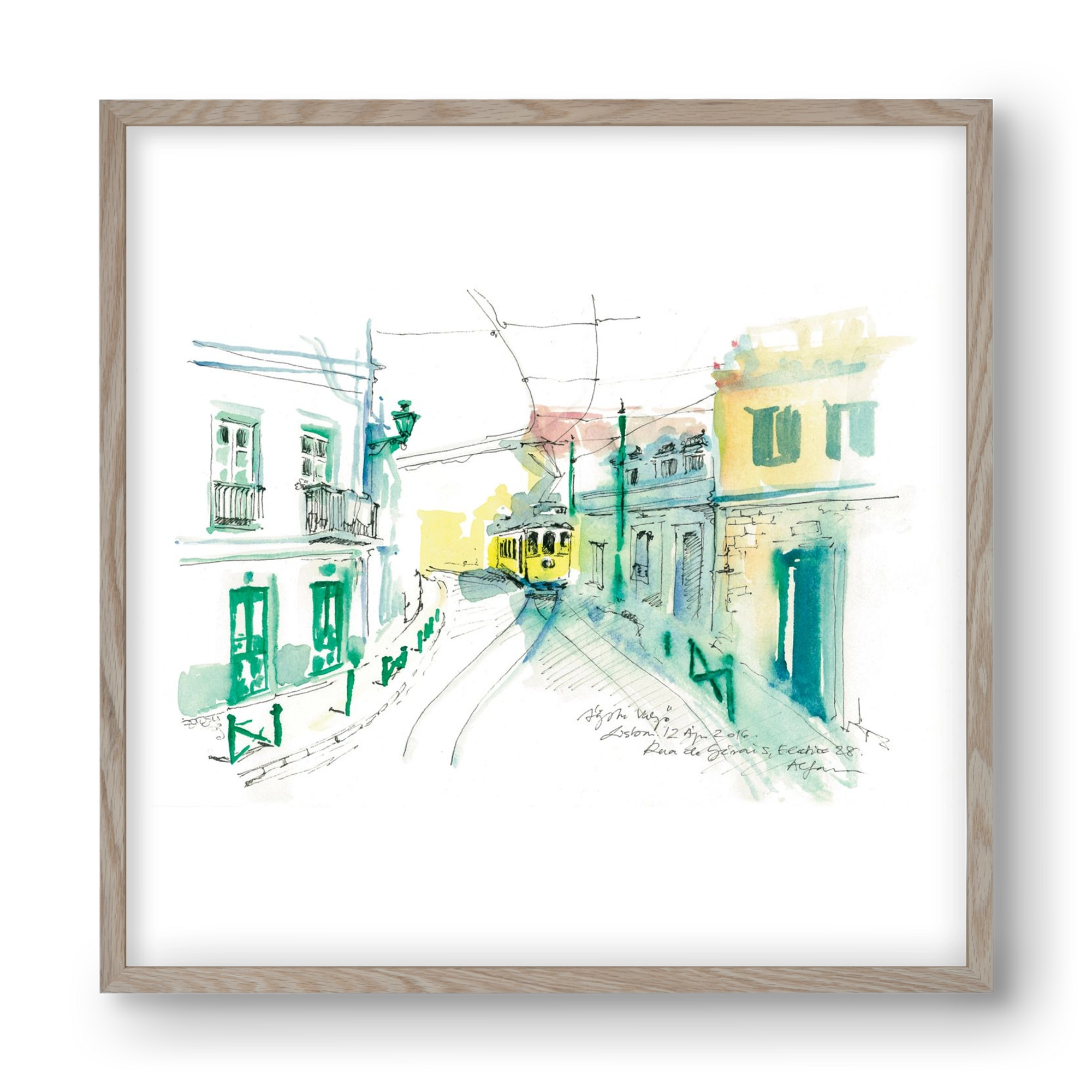 Lisbon Aquarelle No.6, 40x40 cm (40x40 cm), Tölgy keret