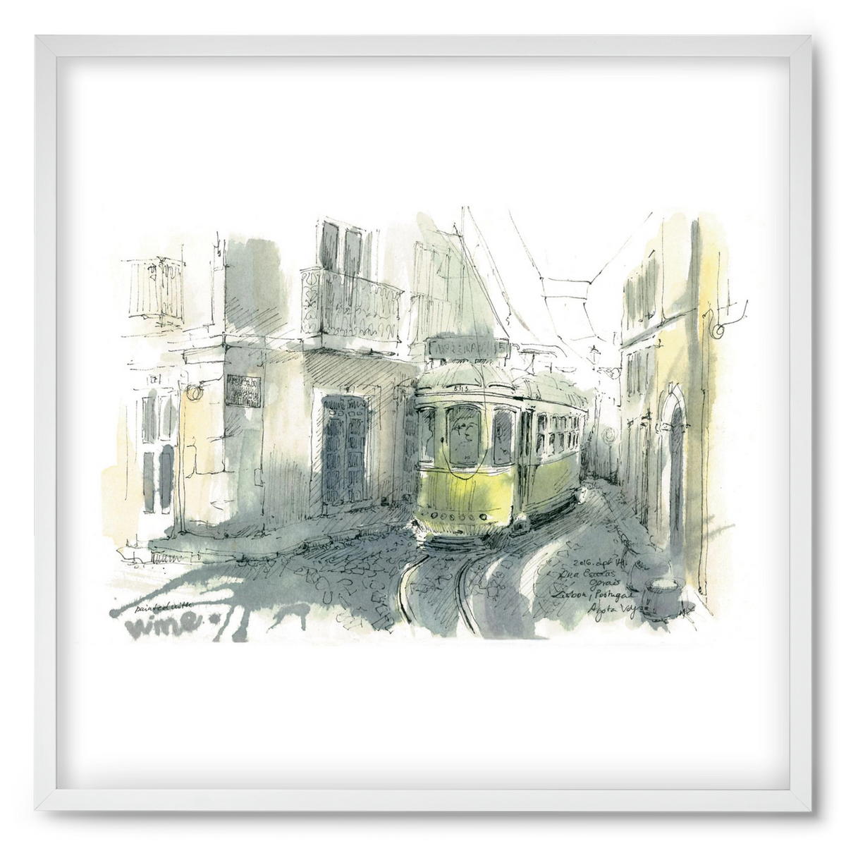Lisbon Aquarelle No.7, 50x50 cm (50x50 cm), Fehér keret