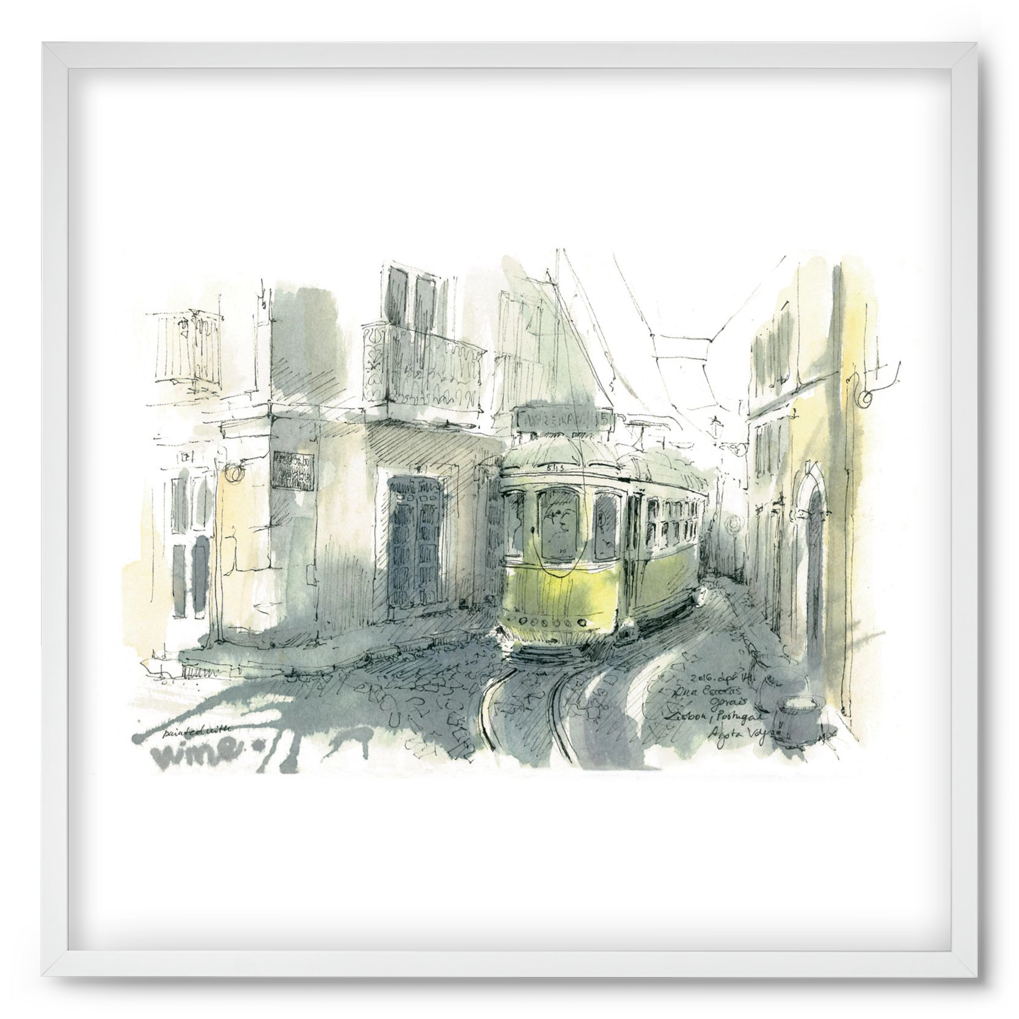 Lisbon Aquarelle No.7, 50x50 cm (50x50 cm), Fehér keret