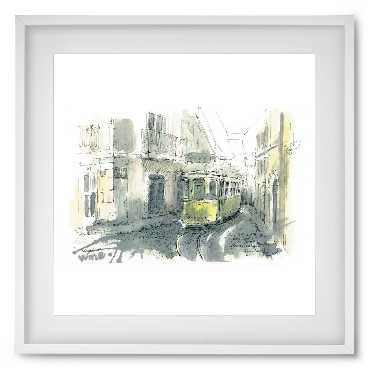 Lisbon Aquarelle No.7, 50x50 cm (40x40 cm), Fehér keret, paszpartuval