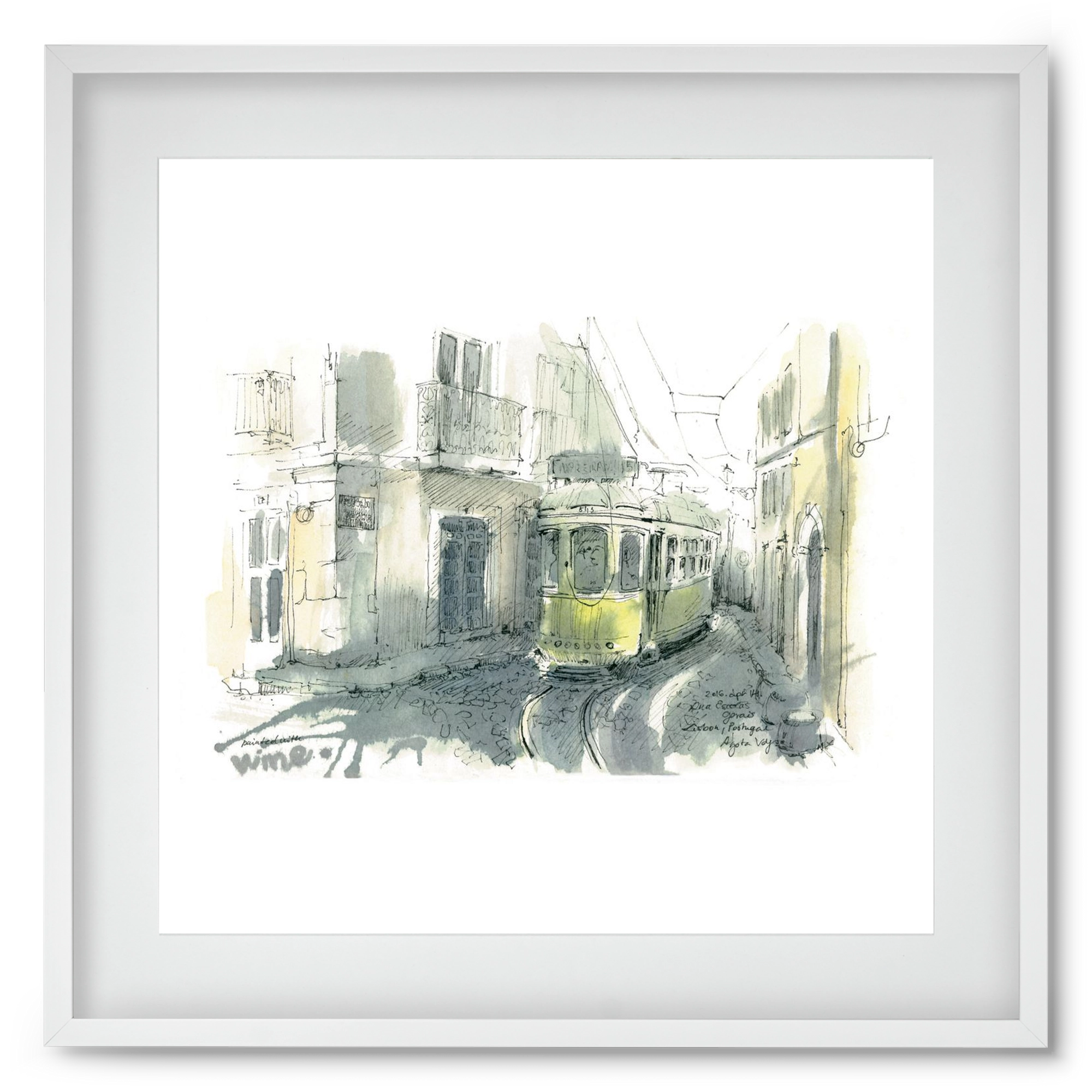 Lisbon Aquarelle No.7, 50x50 cm (40x40 cm), Fehér keret, paszpartuval