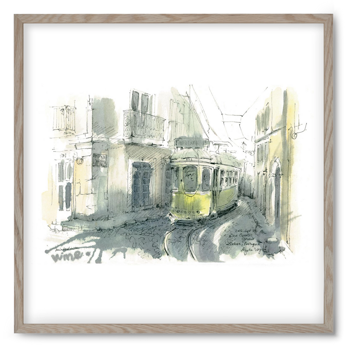 Lisbon Aquarelle No.7, 50x50 cm (50x50 cm), Tölgy keret