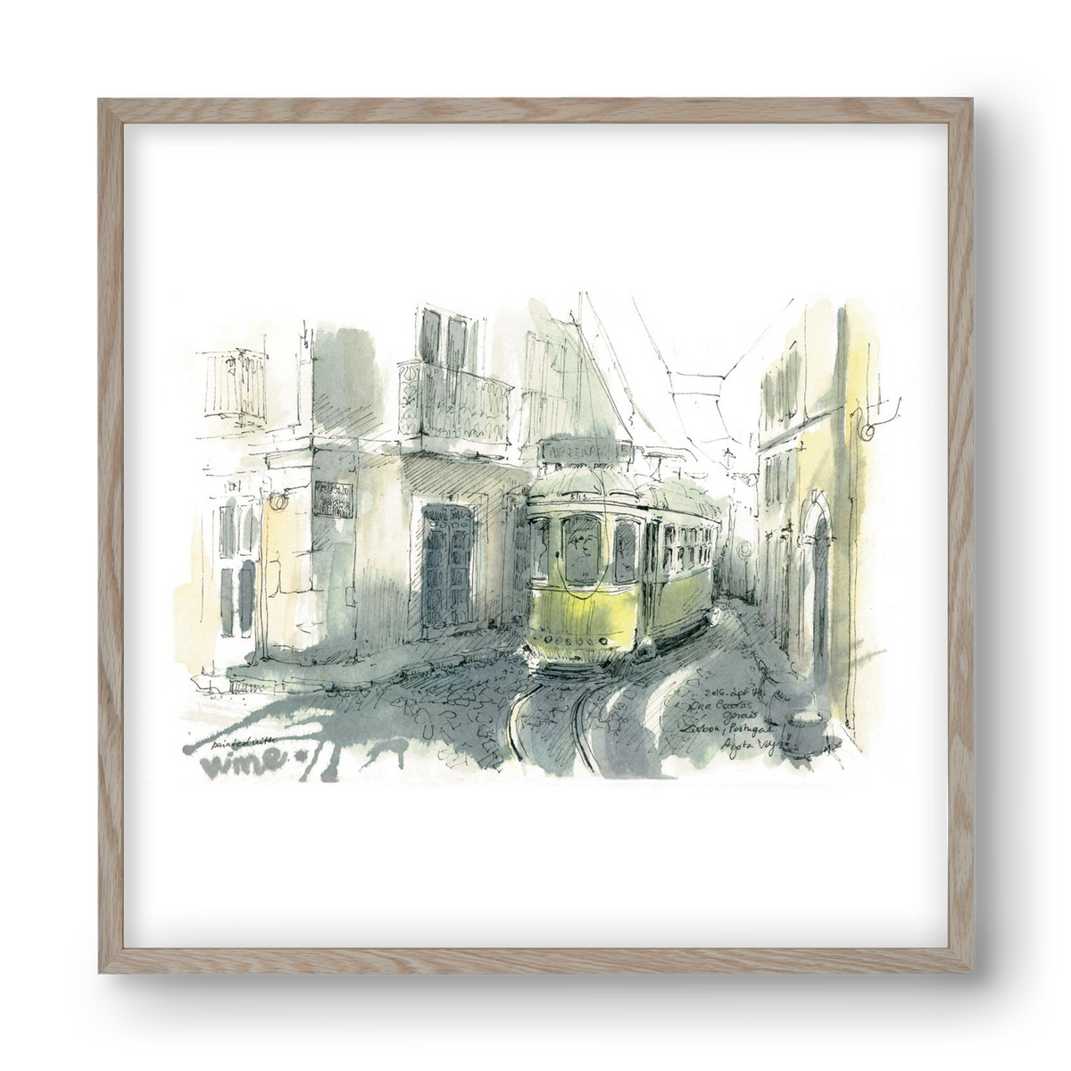Lisbon Aquarelle No.7, 40x40 cm (40x40 cm), Tölgy keret