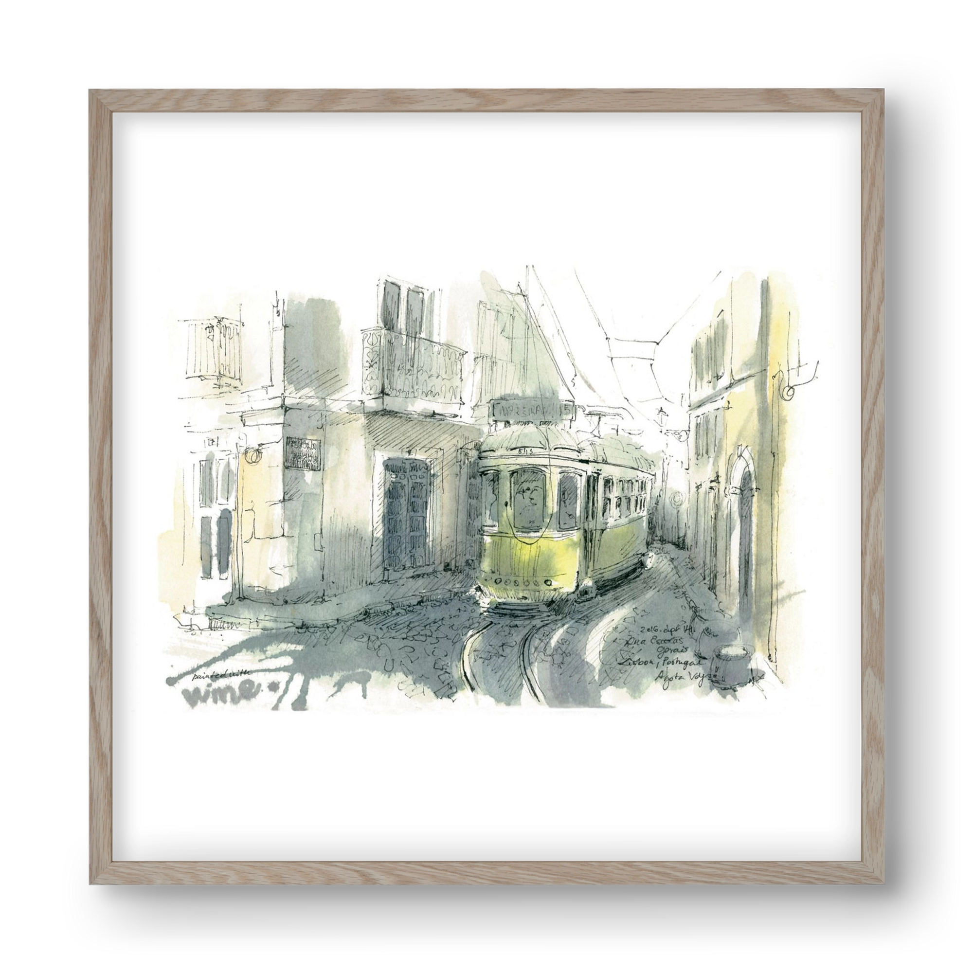 Lisbon Aquarelle No.7, 40x40 cm (40x40 cm), Tölgy keret