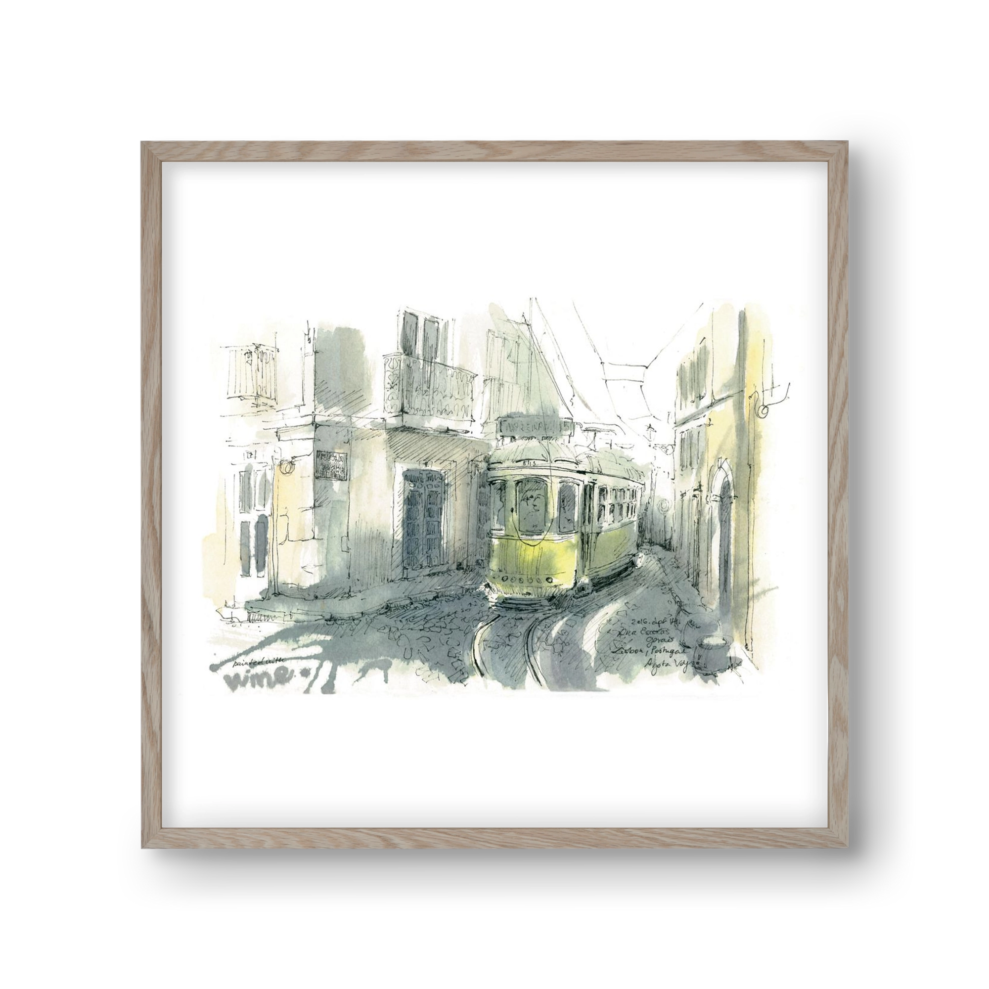 Lisbon Aquarelle No.7, 30x30 cm (30x30 cm), Tölgy keret