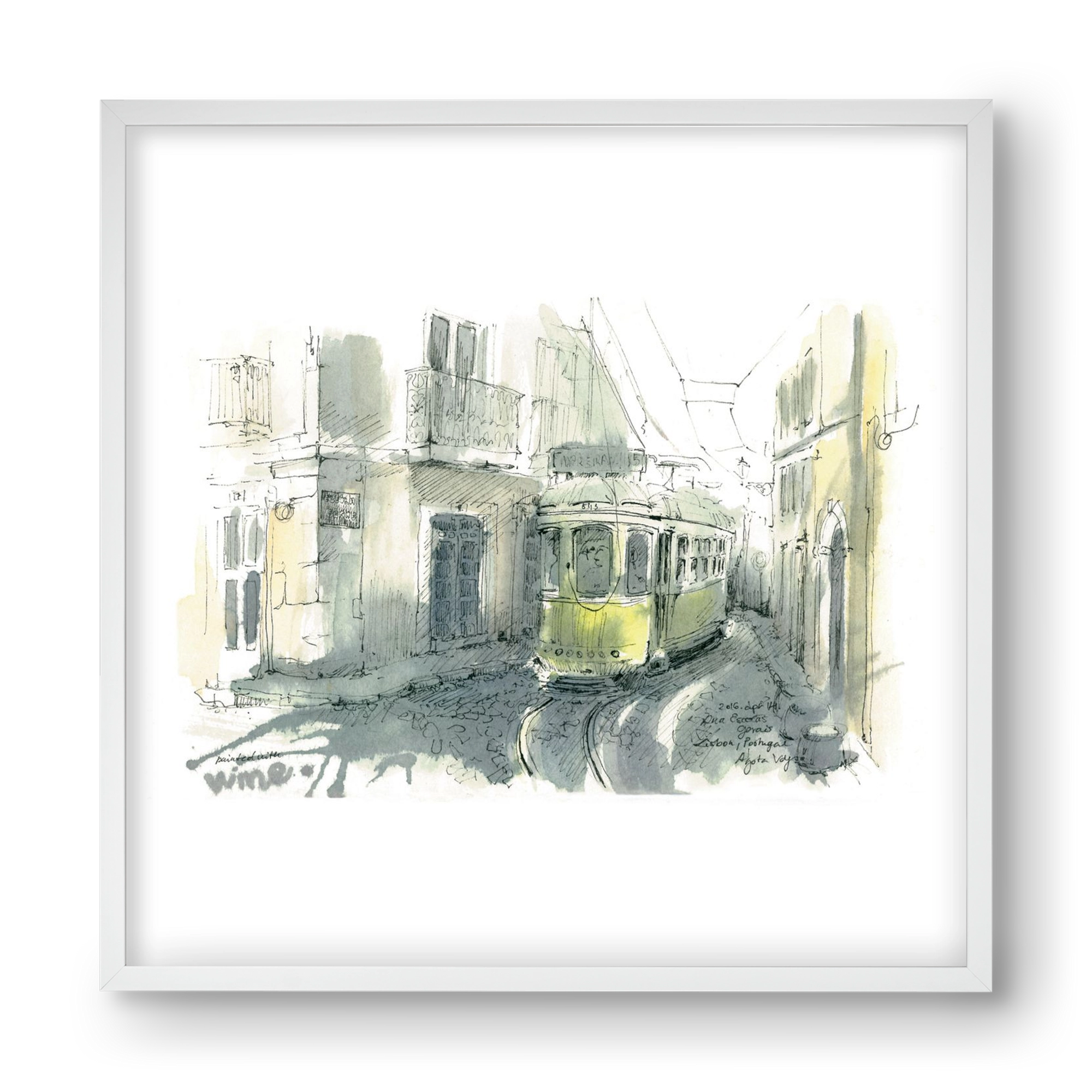 Lisbon Aquarelle No.7, 40x40 cm (40x40 cm), Fehér keret